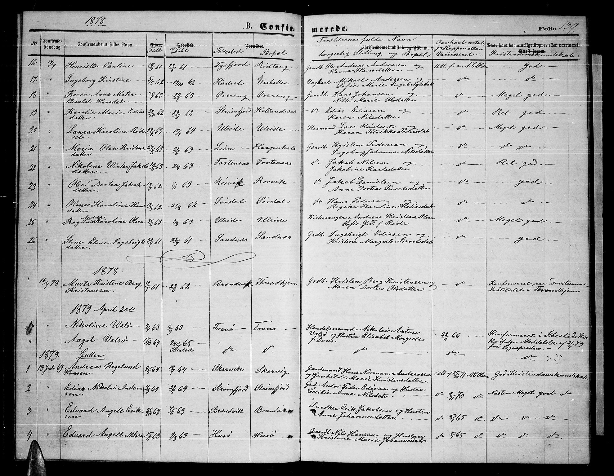 Ministerialprotokoller, klokkerbøker og fødselsregistre - Nordland, SAT/A-1459/859/L0858: Klokkerbok nr. 859C04, 1873-1886, s. 139