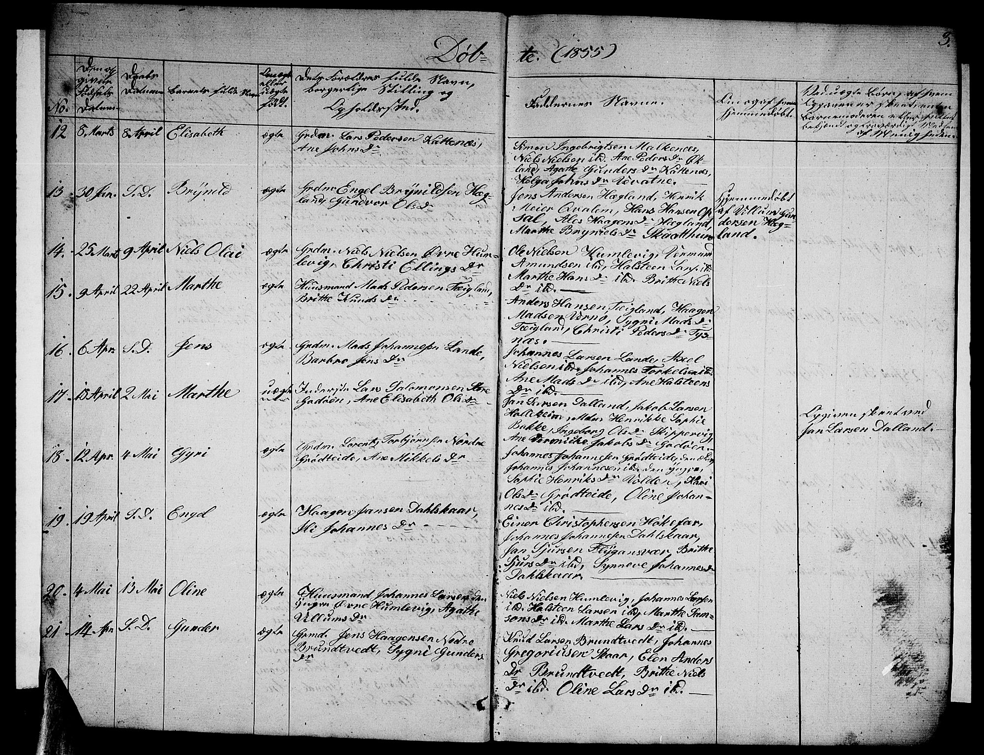 Tysnes sokneprestembete, AV/SAB-A-78601/H/Hab: Klokkerbok nr. B 1, 1855-1877, s. 3