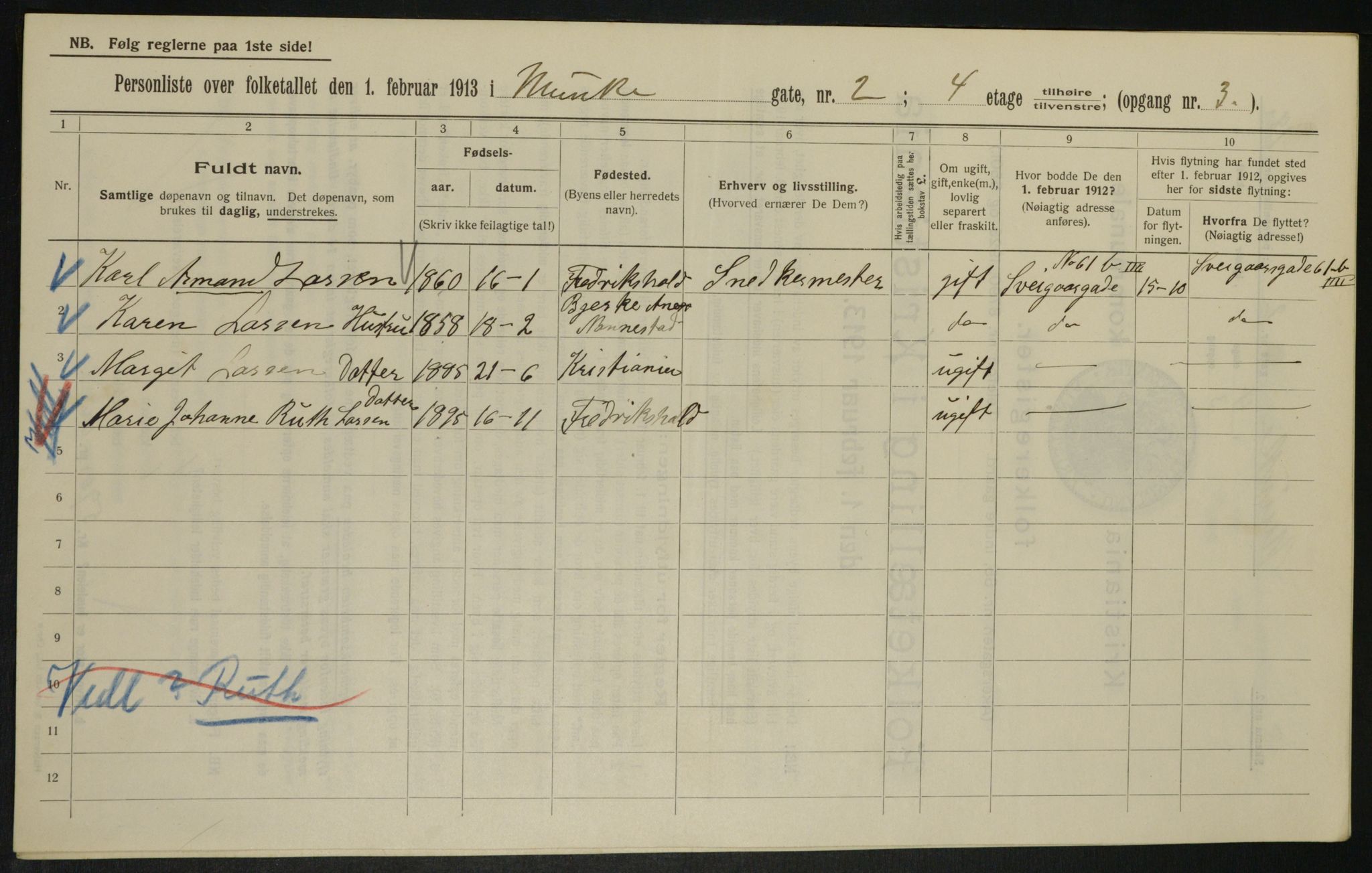 OBA, Kommunal folketelling 1.2.1913 for Kristiania, 1913, s. 67917