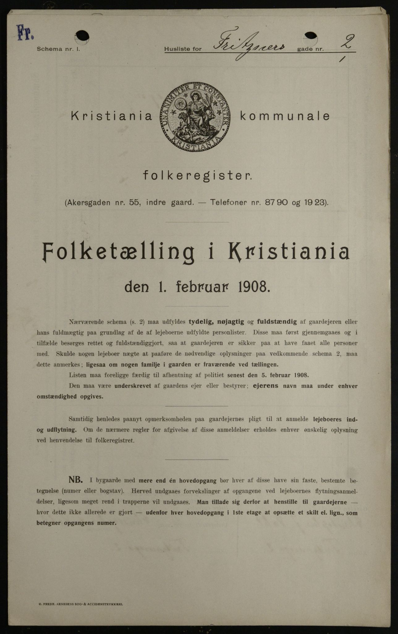 OBA, Kommunal folketelling 1.2.1908 for Kristiania kjøpstad, 1908, s. 24415