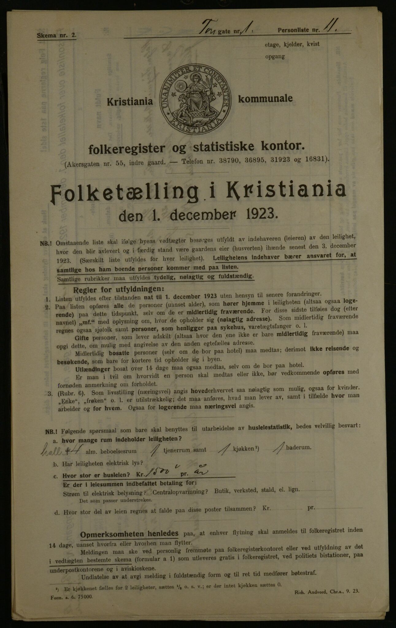 OBA, Kommunal folketelling 1.12.1923 for Kristiania, 1923, s. 126055