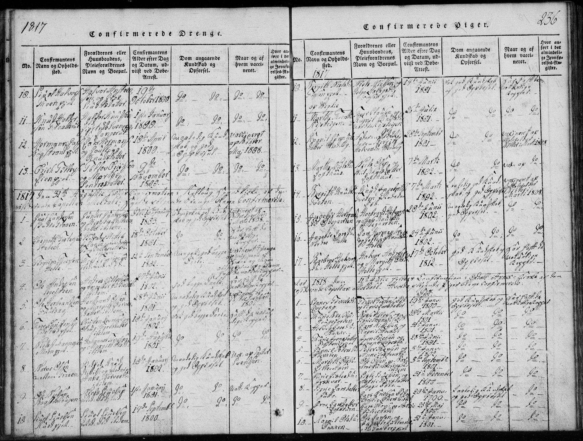 Rollag kirkebøker, AV/SAKO-A-240/G/Ga/L0001: Klokkerbok nr. I 1, 1814-1831, s. 236