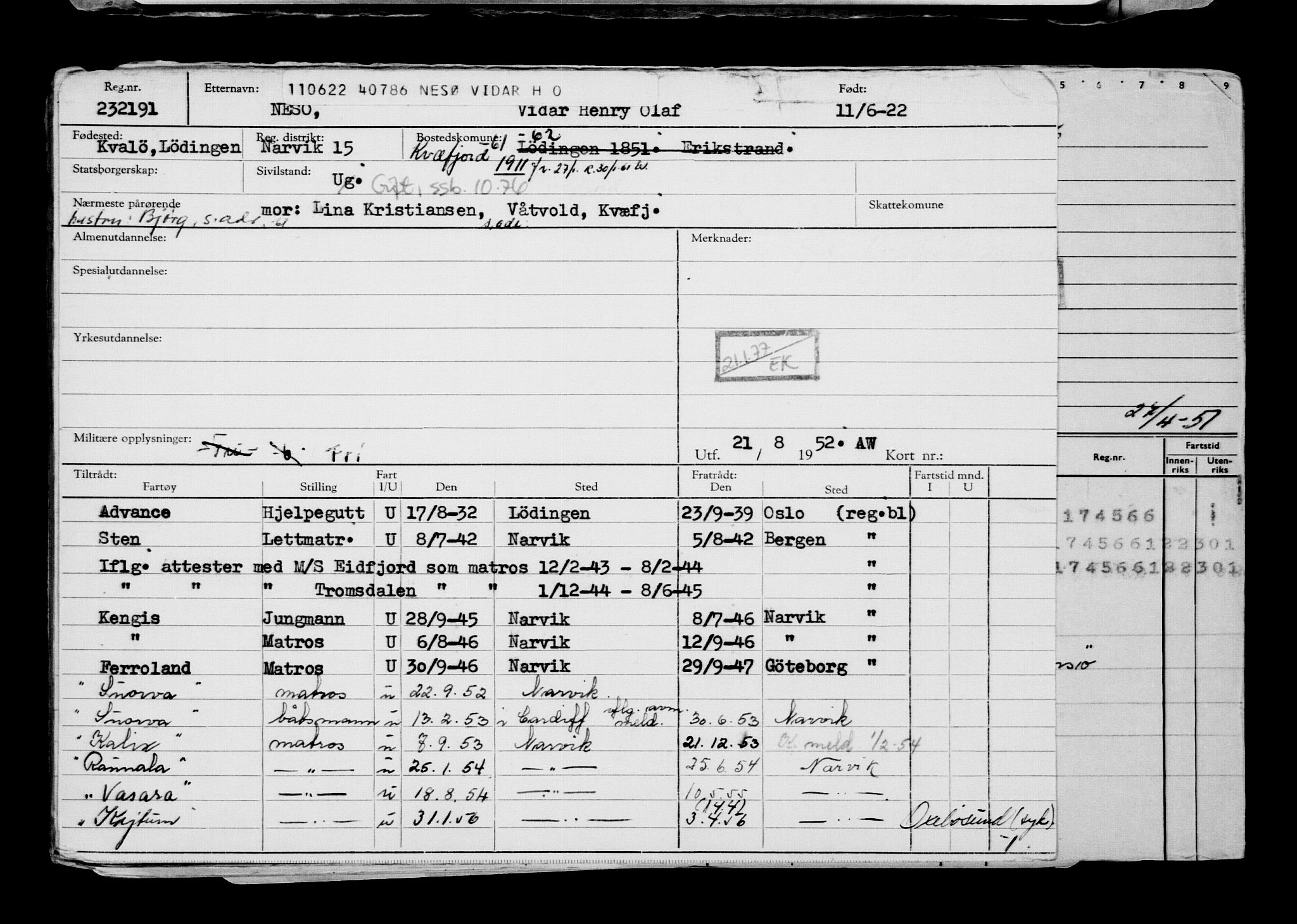 Direktoratet for sjømenn, AV/RA-S-3545/G/Gb/L0207: Hovedkort, 1922, s. 435