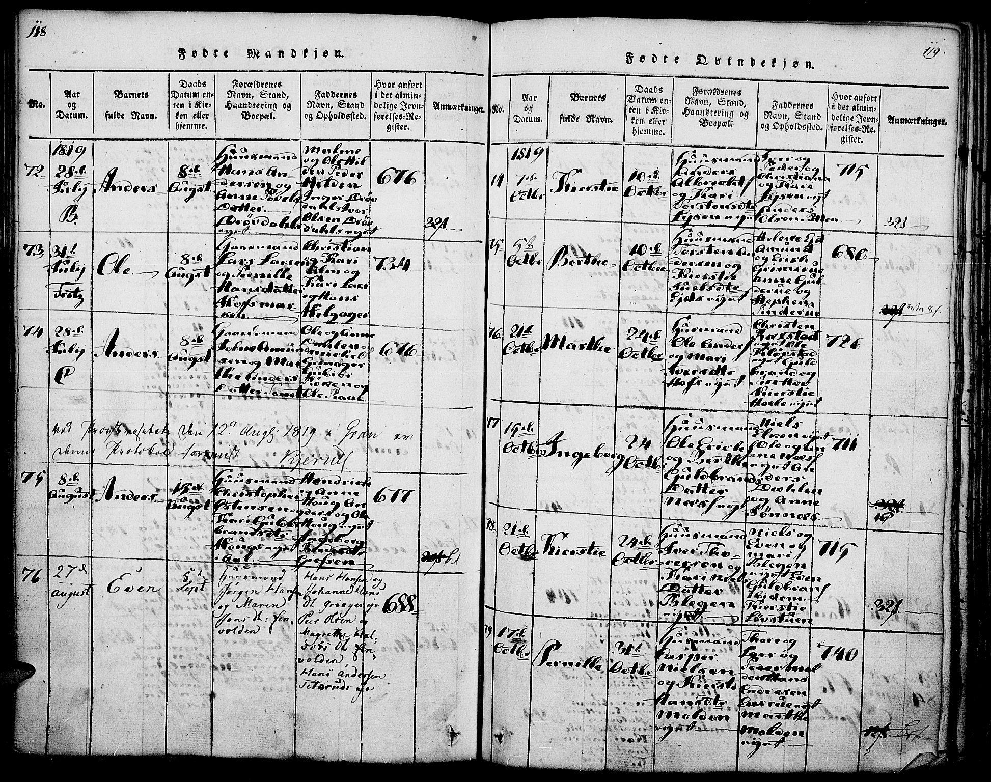Gran prestekontor, AV/SAH-PREST-112/H/Ha/Haa/L0009: Ministerialbok nr. 9, 1815-1824, s. 118-119