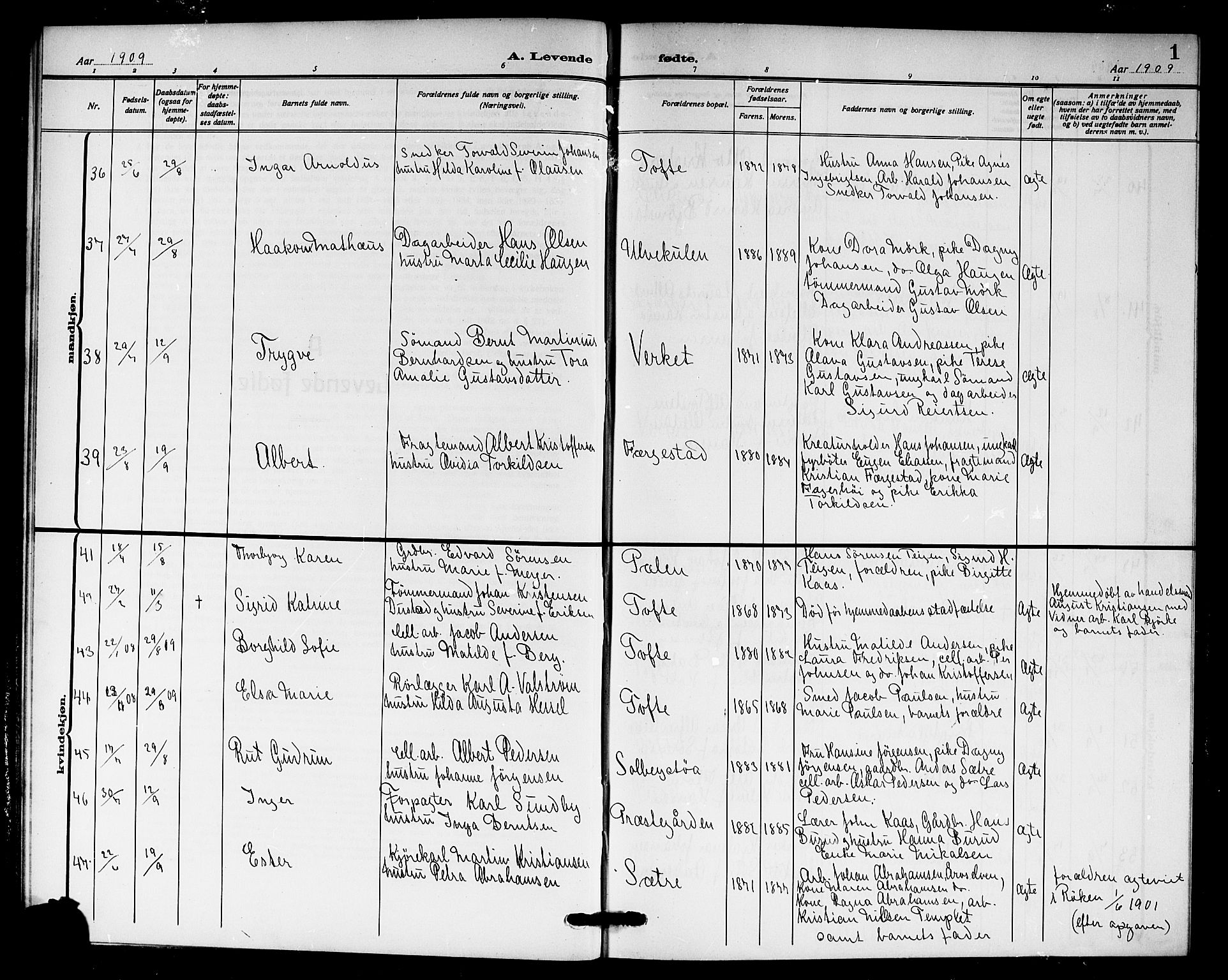 Hurum kirkebøker, AV/SAKO-A-229/G/Ga/L0005: Klokkerbok nr. I 5, 1908-1922, s. 1