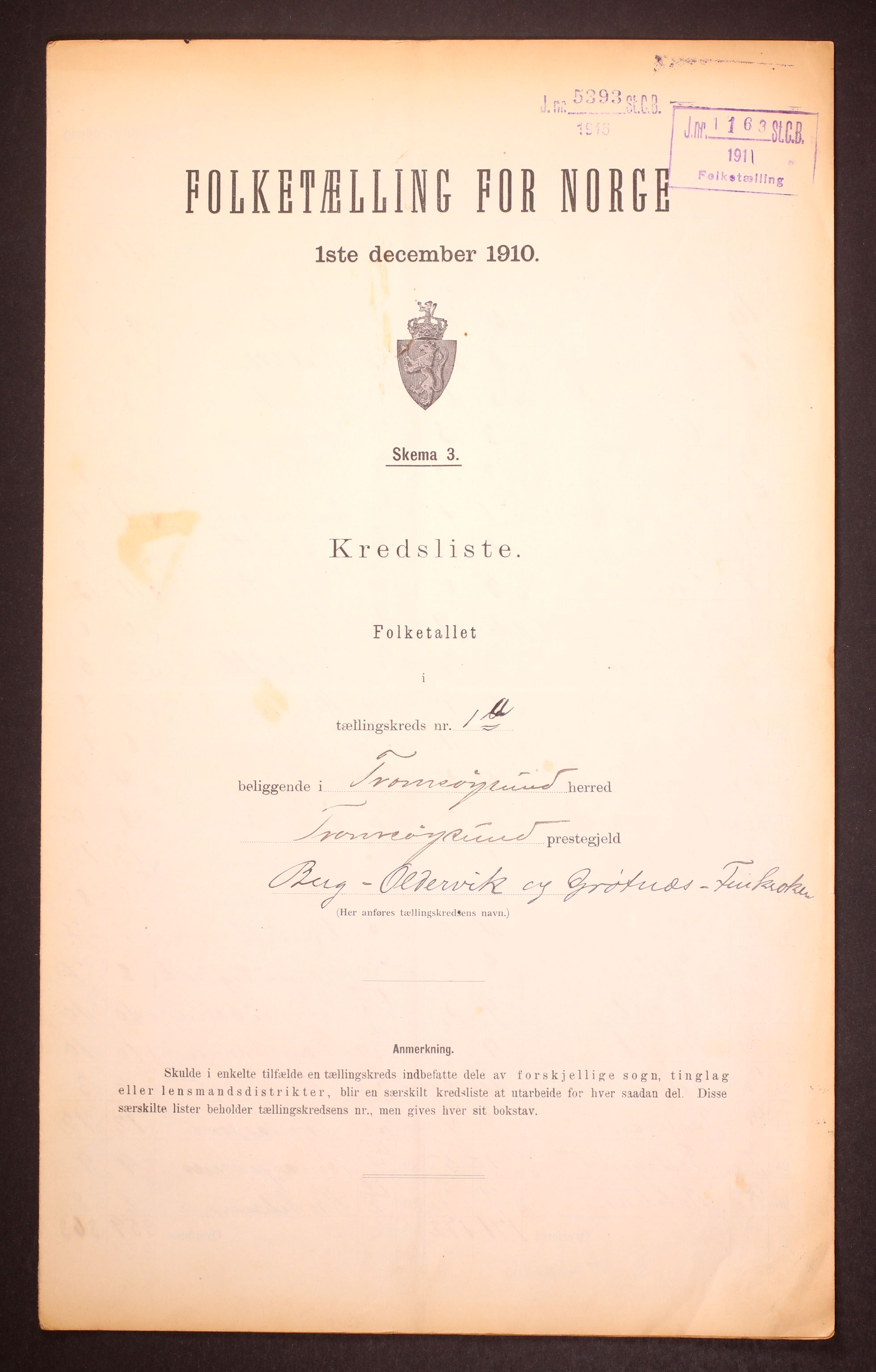 RA, Folketelling 1910 for 1934 Tromsøysund herred, 1910, s. 6