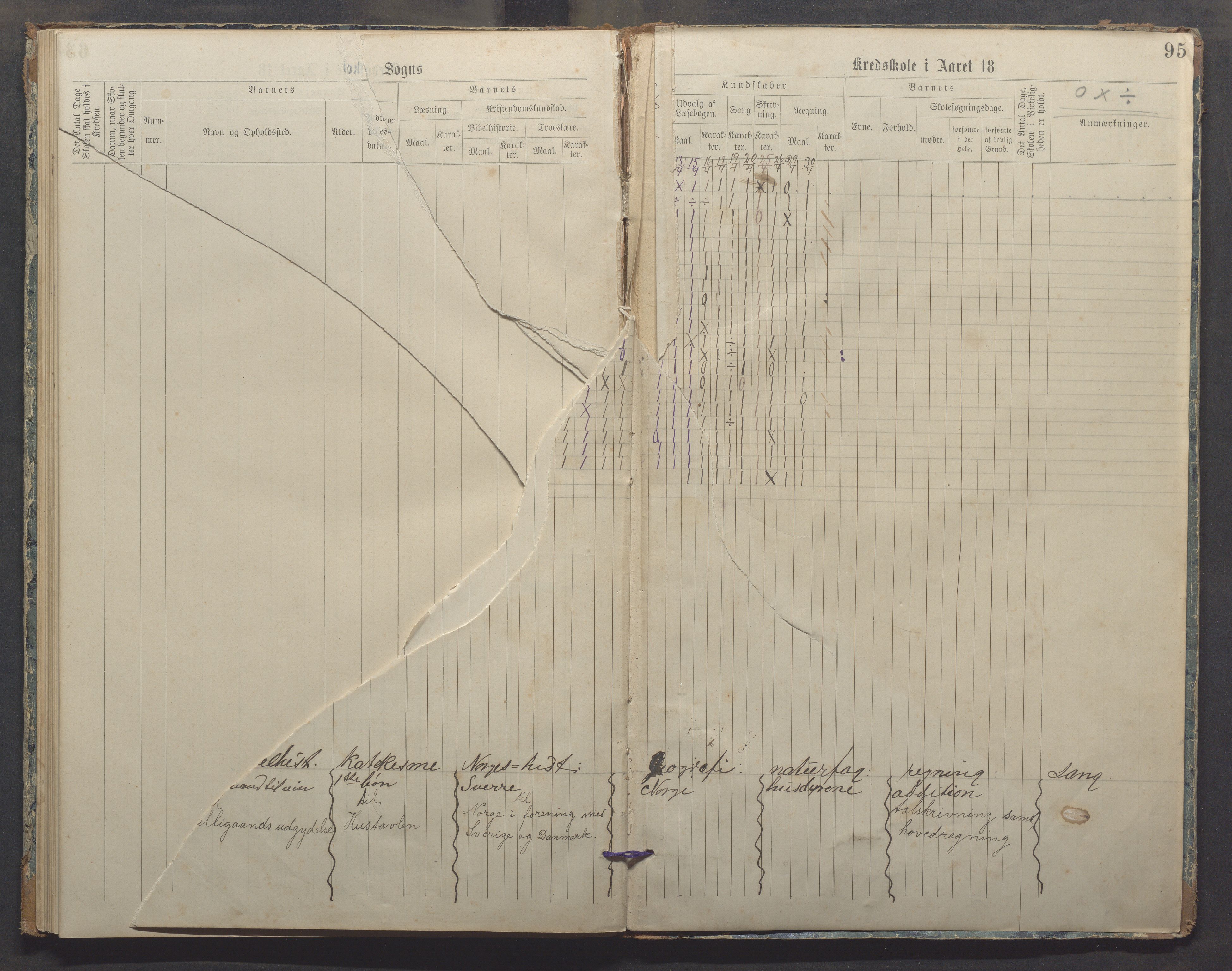 Bjerkreim kommune - Bjerkreim skule, IKAR/K-101541/H/L0002: Skuleprotokoll, 1886-1895, s. 94b-95a
