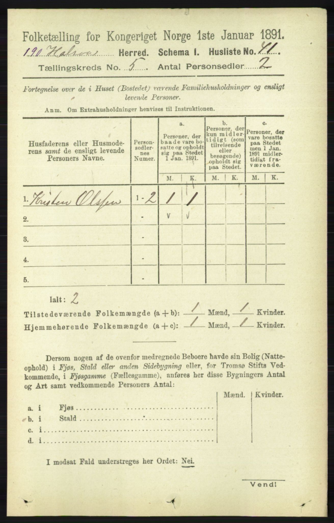RA, Folketelling 1891 for 1019 Halse og Harkmark herred, 1891, s. 2013