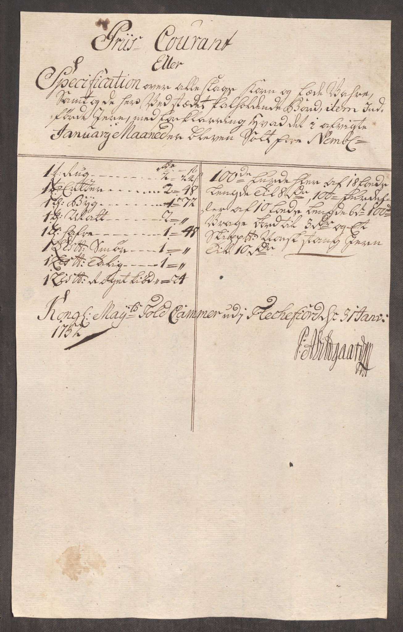 Rentekammeret inntil 1814, Realistisk ordnet avdeling, AV/RA-EA-4070/Oe/L0004: [Ø1]: Priskuranter, 1749-1752, s. 990