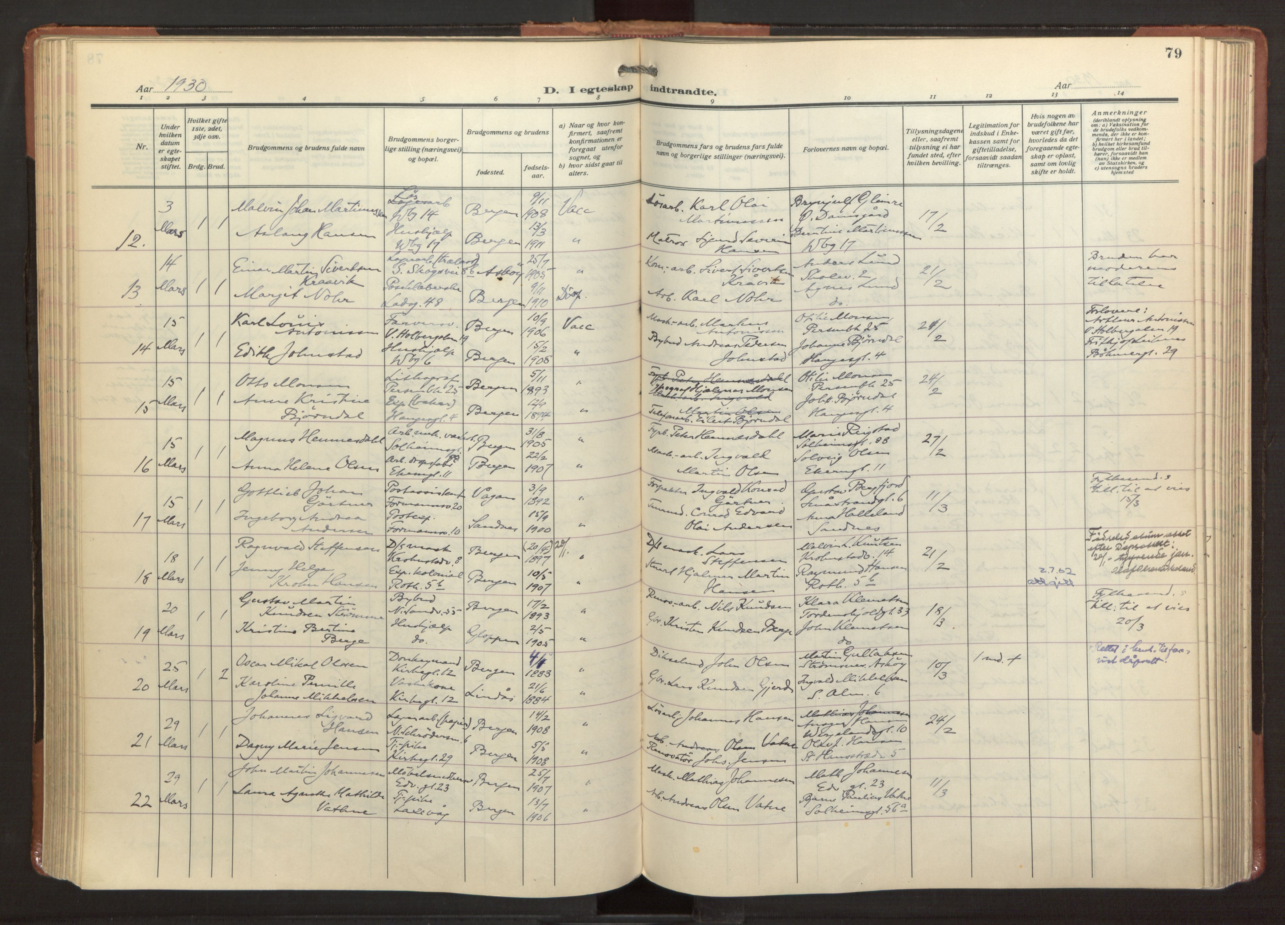 Sandviken Sokneprestembete, AV/SAB-A-77601/H/Ha/L0016: Ministerialbok nr. D 3, 1923-1940, s. 79