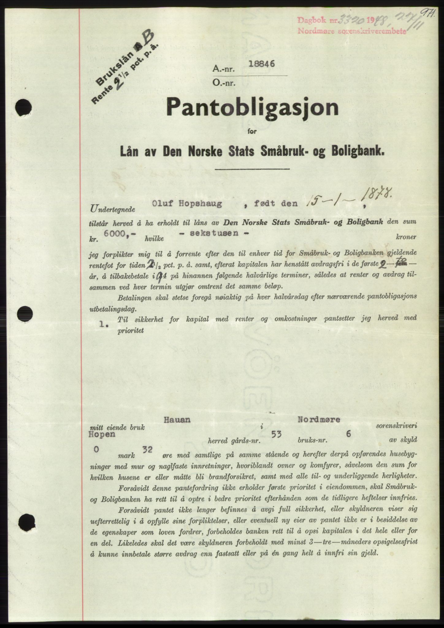 Nordmøre sorenskriveri, SAT/A-4132/1/2/2Ca: Pantebok nr. B100, 1948-1949, Dagboknr: 3320/1948