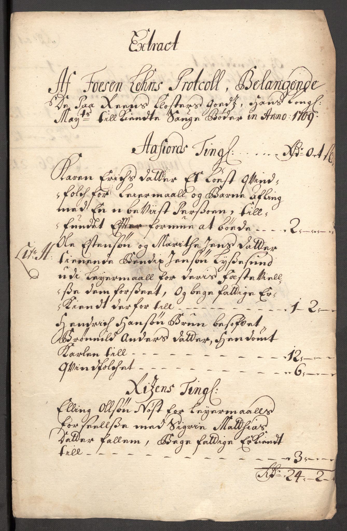 Rentekammeret inntil 1814, Reviderte regnskaper, Fogderegnskap, RA/EA-4092/R57/L3858: Fogderegnskap Fosen, 1708-1709, s. 291