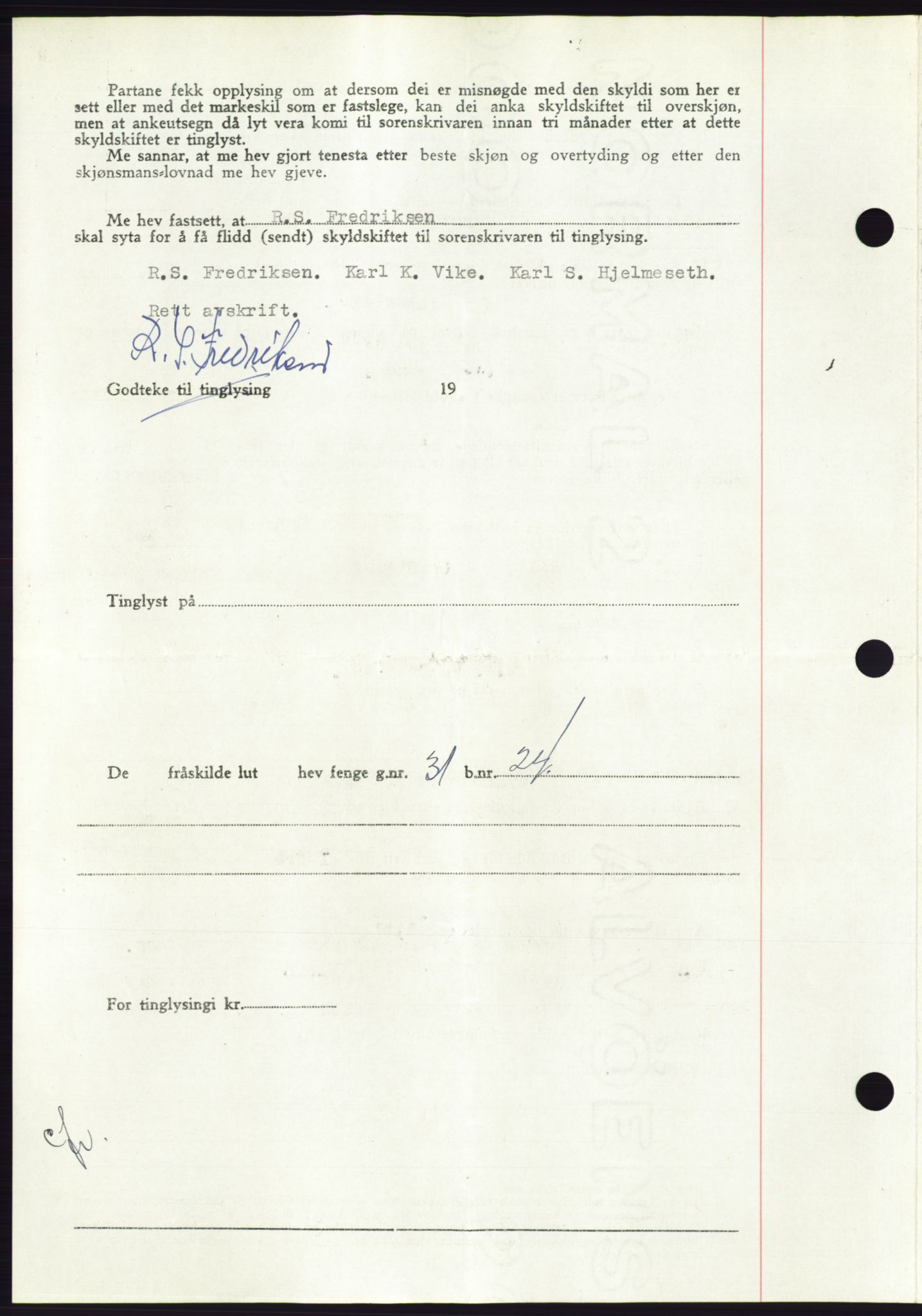 Søre Sunnmøre sorenskriveri, AV/SAT-A-4122/1/2/2C/L0085: Pantebok nr. 11A, 1949-1949, Dagboknr: 1919/1949