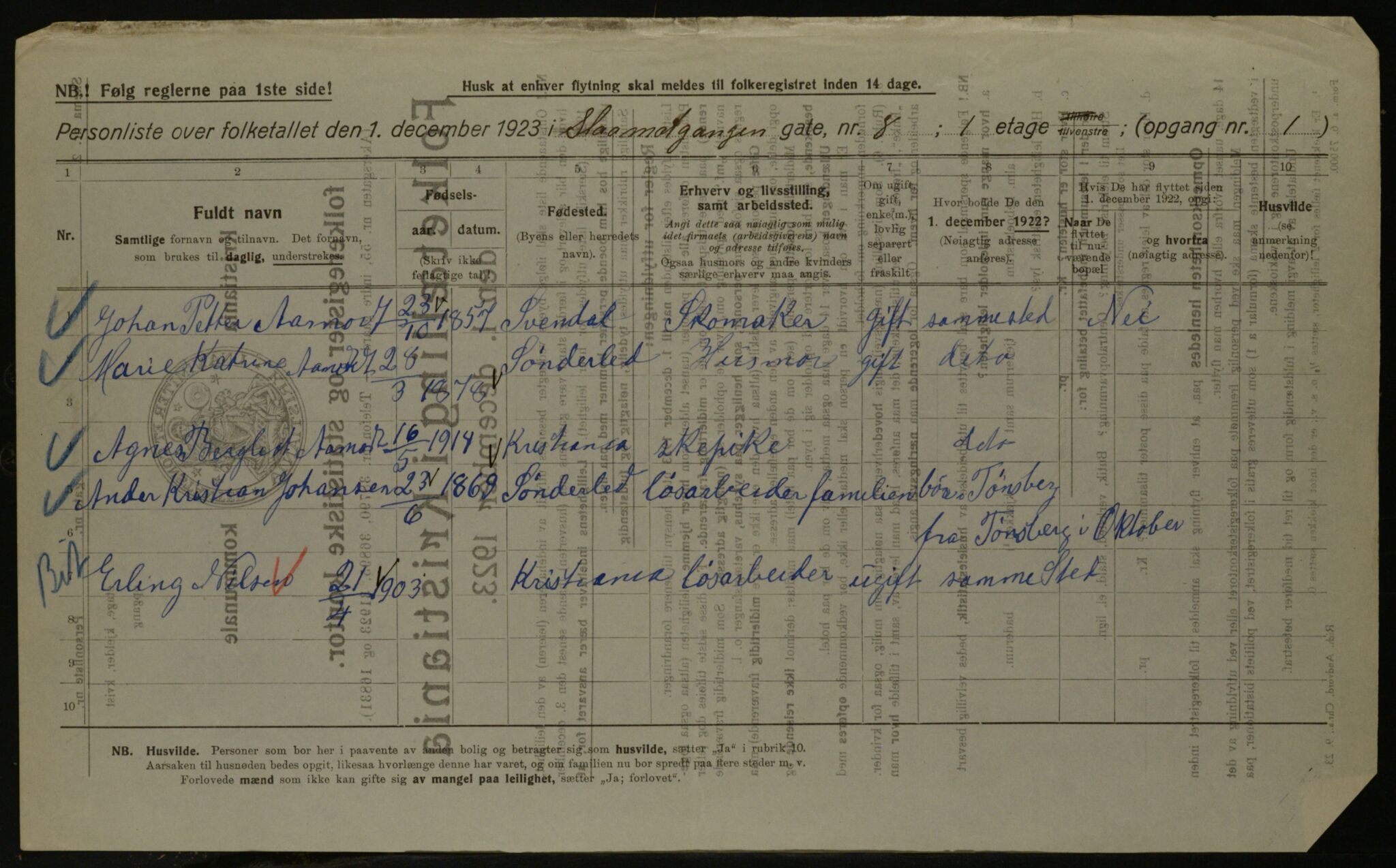 OBA, Kommunal folketelling 1.12.1923 for Kristiania, 1923, s. 107081