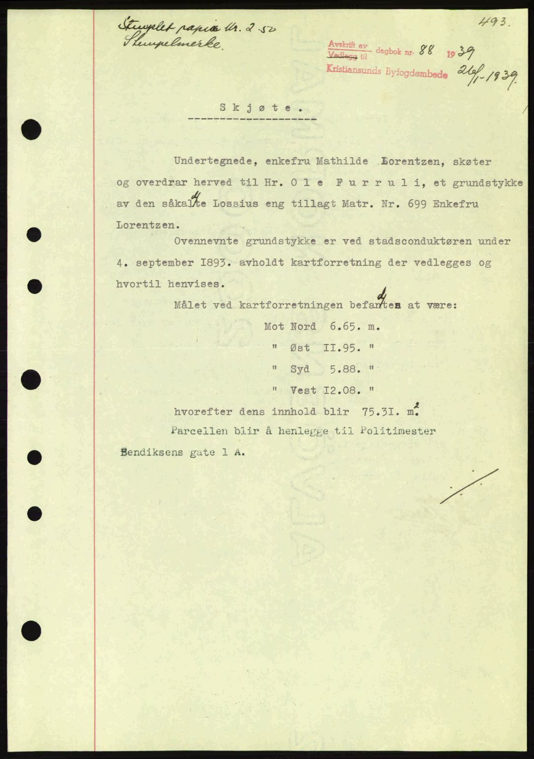 Kristiansund byfogd, SAT/A-4587/A/27: Pantebok nr. 30, 1936-1941, Dagboknr: 88/1939