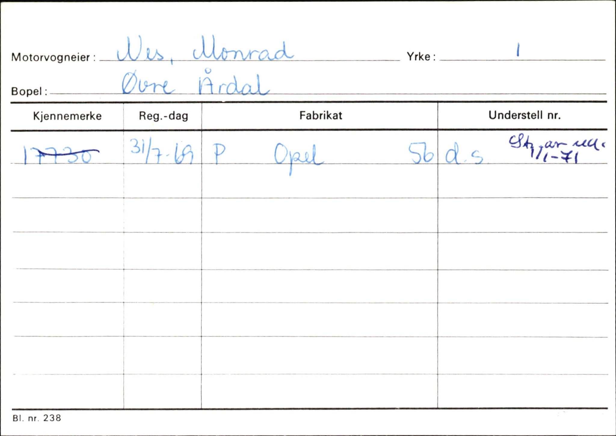 Statens vegvesen, Sogn og Fjordane vegkontor, AV/SAB-A-5301/4/F/L0145: Registerkort Vågsøy S-Å. Årdal I-P, 1945-1975, s. 1968