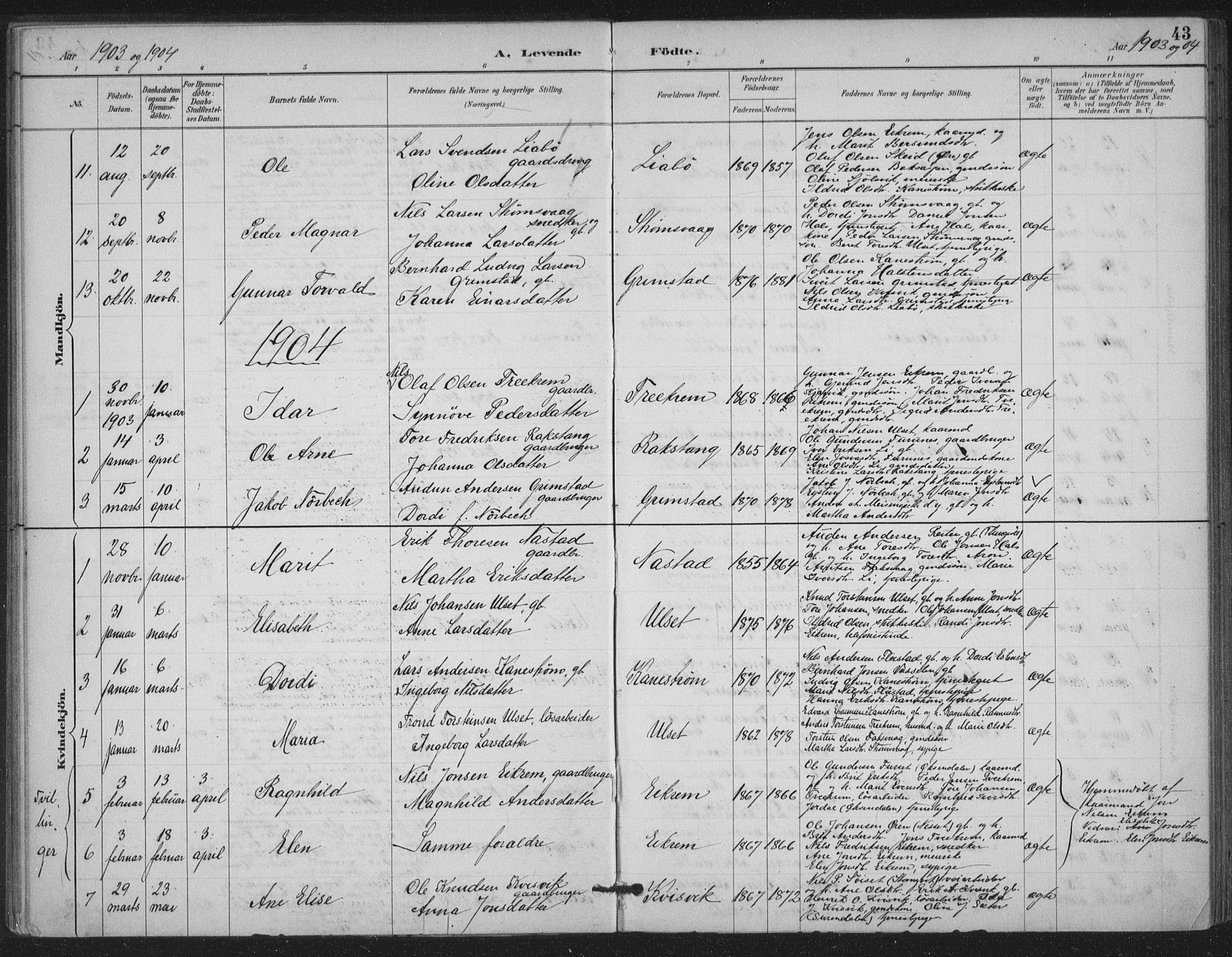 Ministerialprotokoller, klokkerbøker og fødselsregistre - Møre og Romsdal, SAT/A-1454/587/L1000: Ministerialbok nr. 587A02, 1887-1910, s. 43