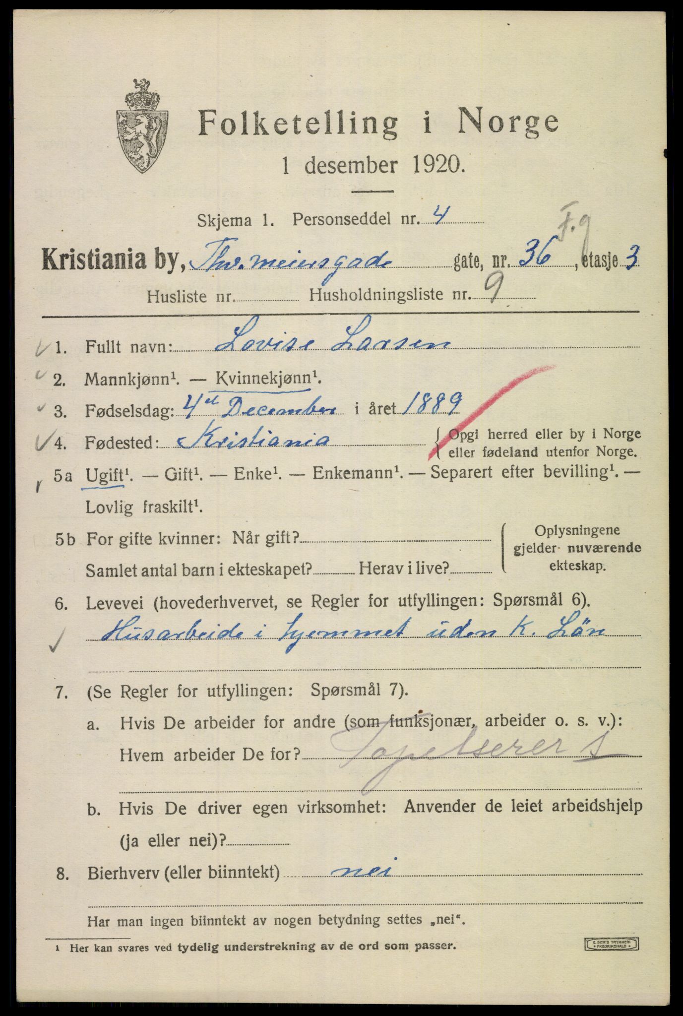SAO, Folketelling 1920 for 0301 Kristiania kjøpstad, 1920, s. 576119