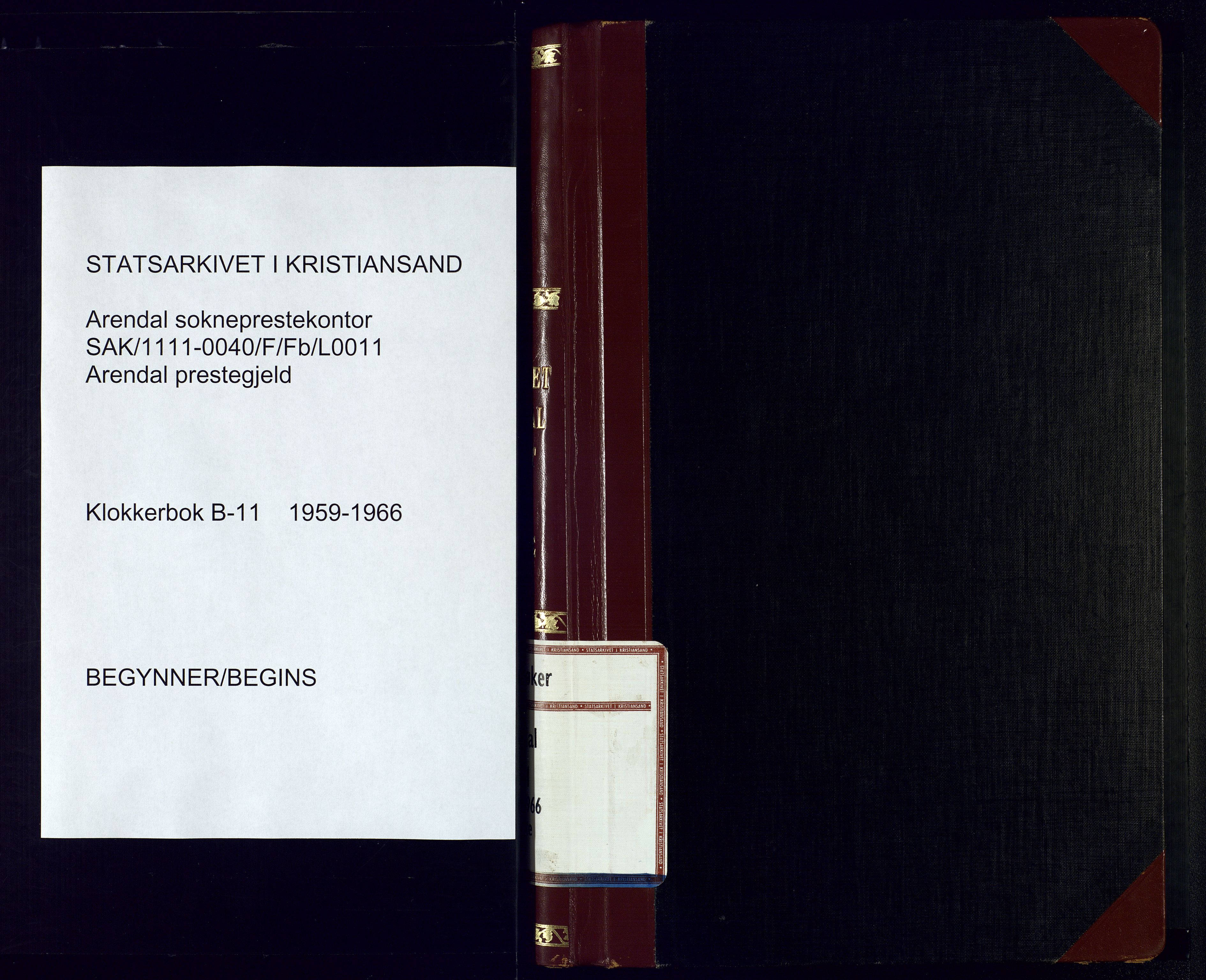 Arendal sokneprestkontor, Trefoldighet, SAK/1111-0040/F/Fb/L0011: Klokkerbok nr. B-11, 1959-1966