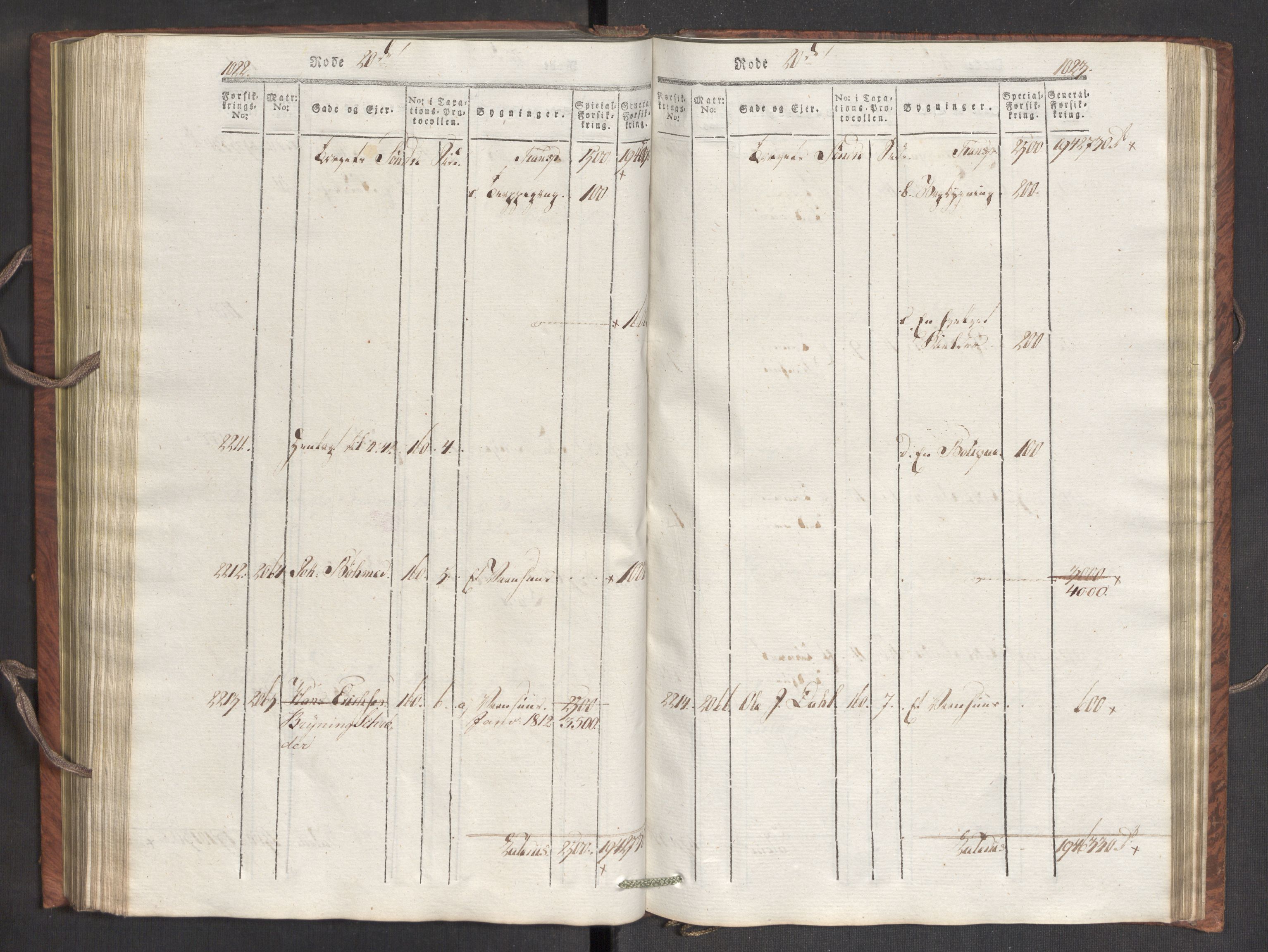 Kommersekollegiet, Brannforsikringskontoret 1767-1814, AV/RA-EA-5458/F/Fa/L0007/0002: Bergen / Branntakstprotokoll, 1807-1817, s. 1022-1023