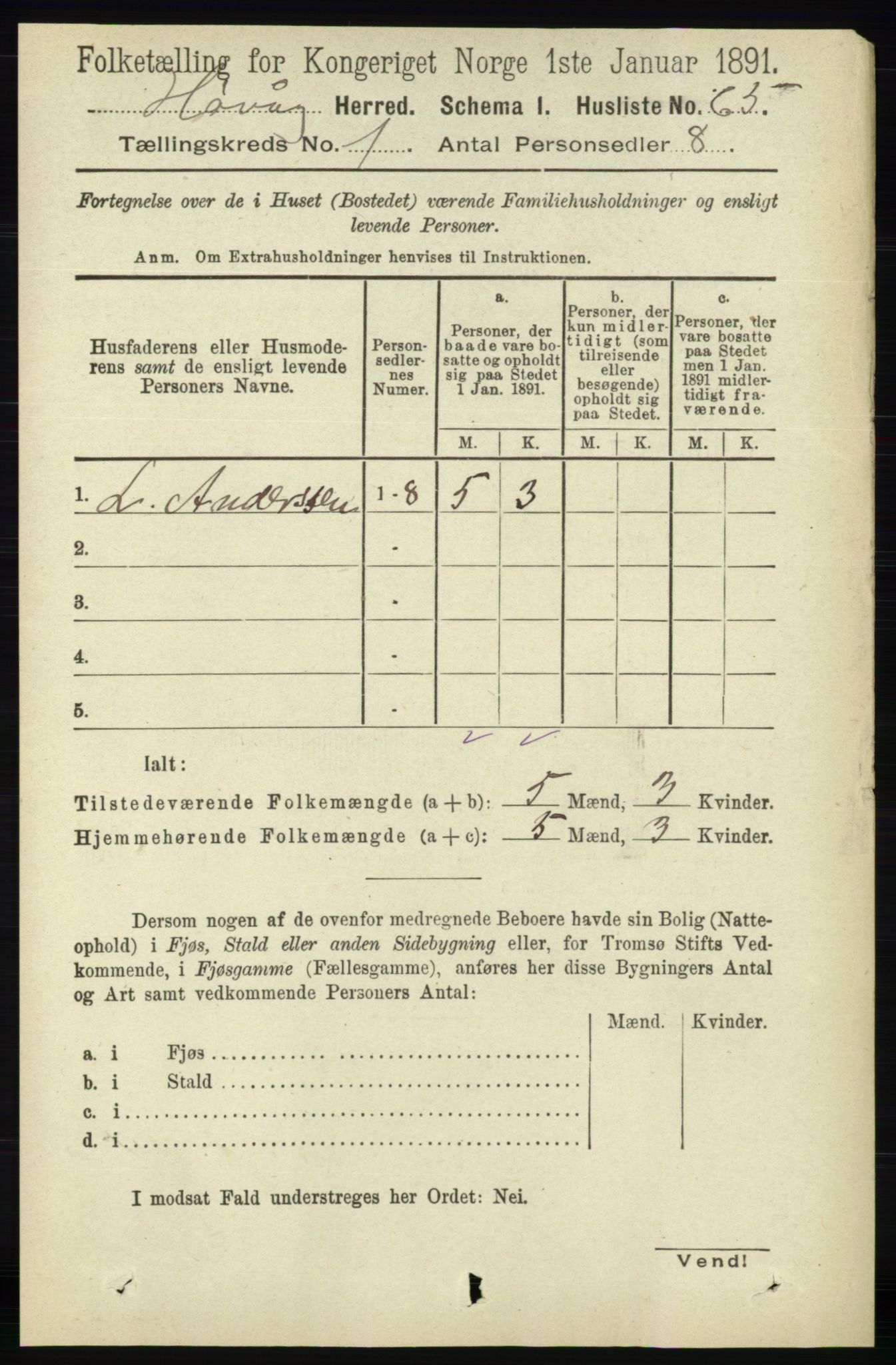 RA, Folketelling 1891 for 0927 Høvåg herred, 1891, s. 83