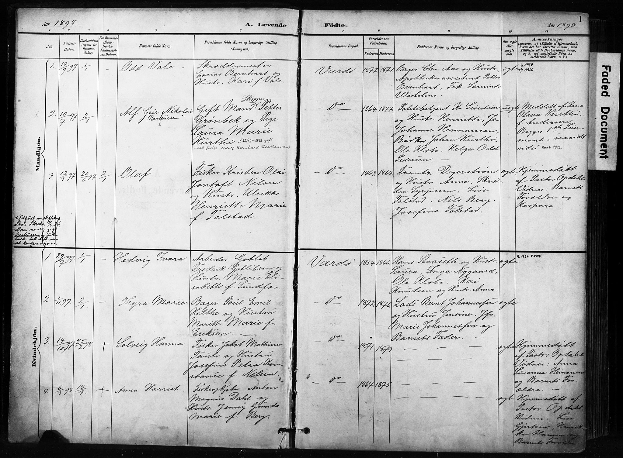 Vardø sokneprestkontor, AV/SATØ-S-1332/H/Ha/L0010kirke: Ministerialbok nr. 10, 1895-1907, s. 1
