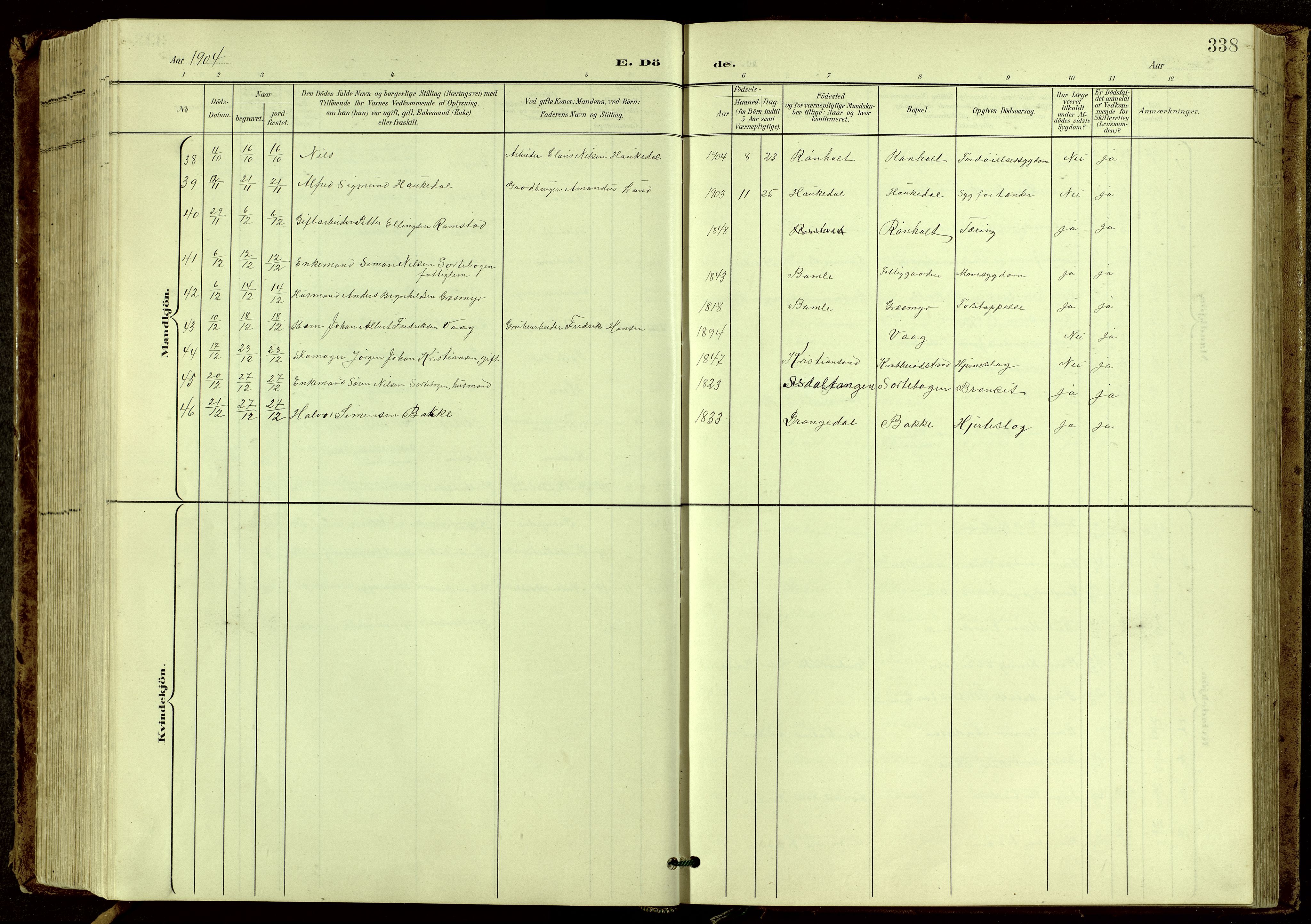 Bamble kirkebøker, AV/SAKO-A-253/G/Ga/L0010: Klokkerbok nr. I 10, 1901-1919, s. 338