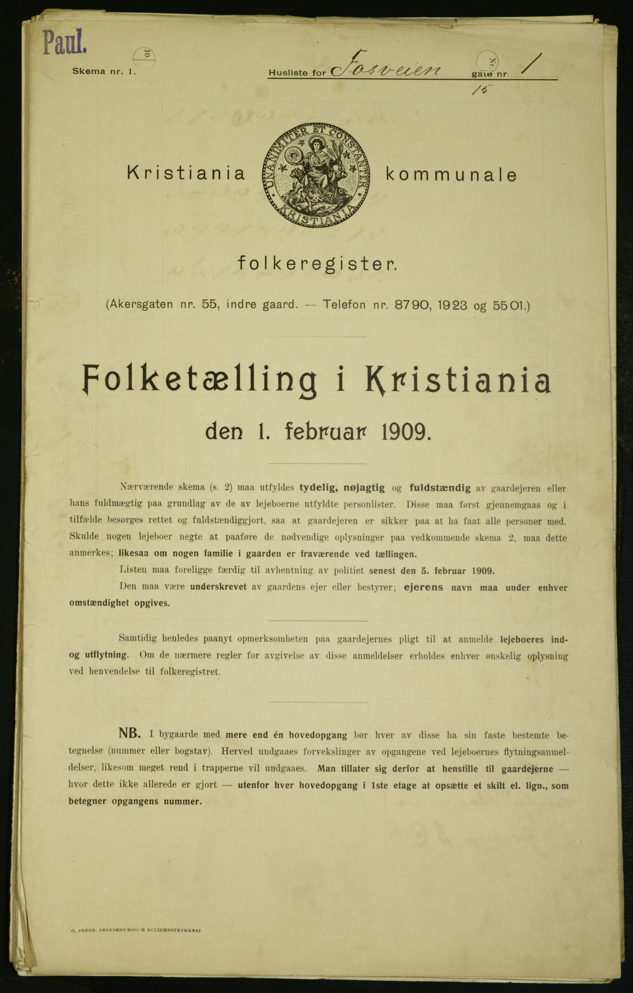 OBA, Kommunal folketelling 1.2.1909 for Kristiania kjøpstad, 1909, s. 22292