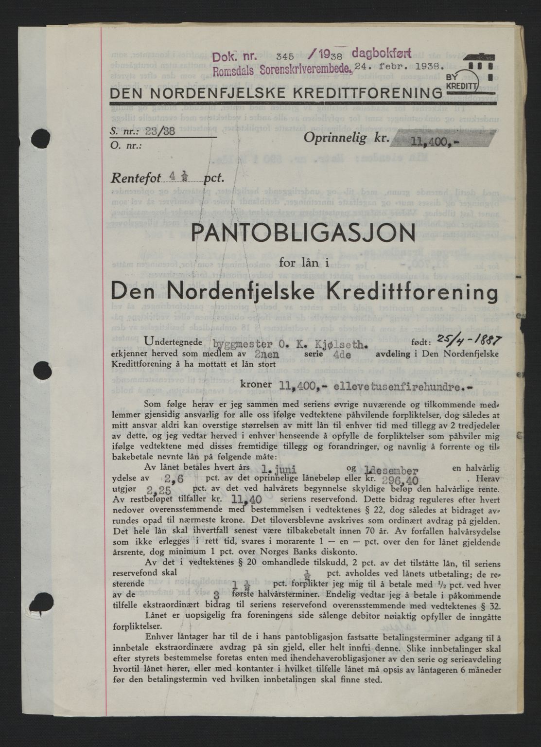 Romsdal sorenskriveri, SAT/A-4149/1/2/2C: Pantebok nr. B1, 1936-1939, Dagboknr: 345/1938
