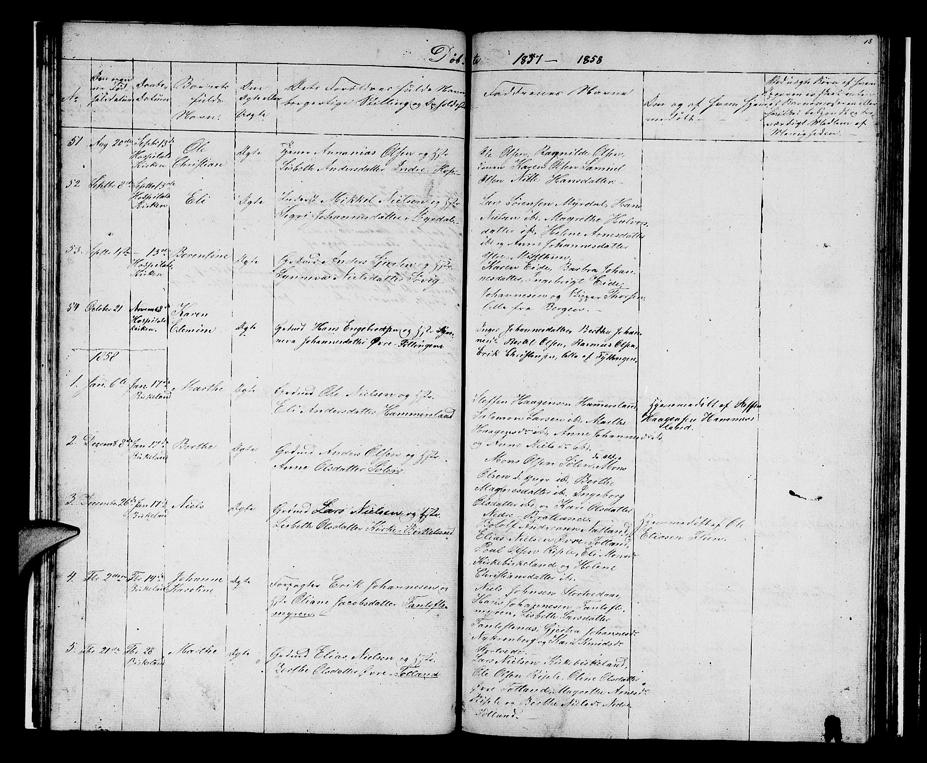 Birkeland Sokneprestembete, AV/SAB-A-74601/H/Hab: Klokkerbok nr. A 1, 1853-1862, s. 18