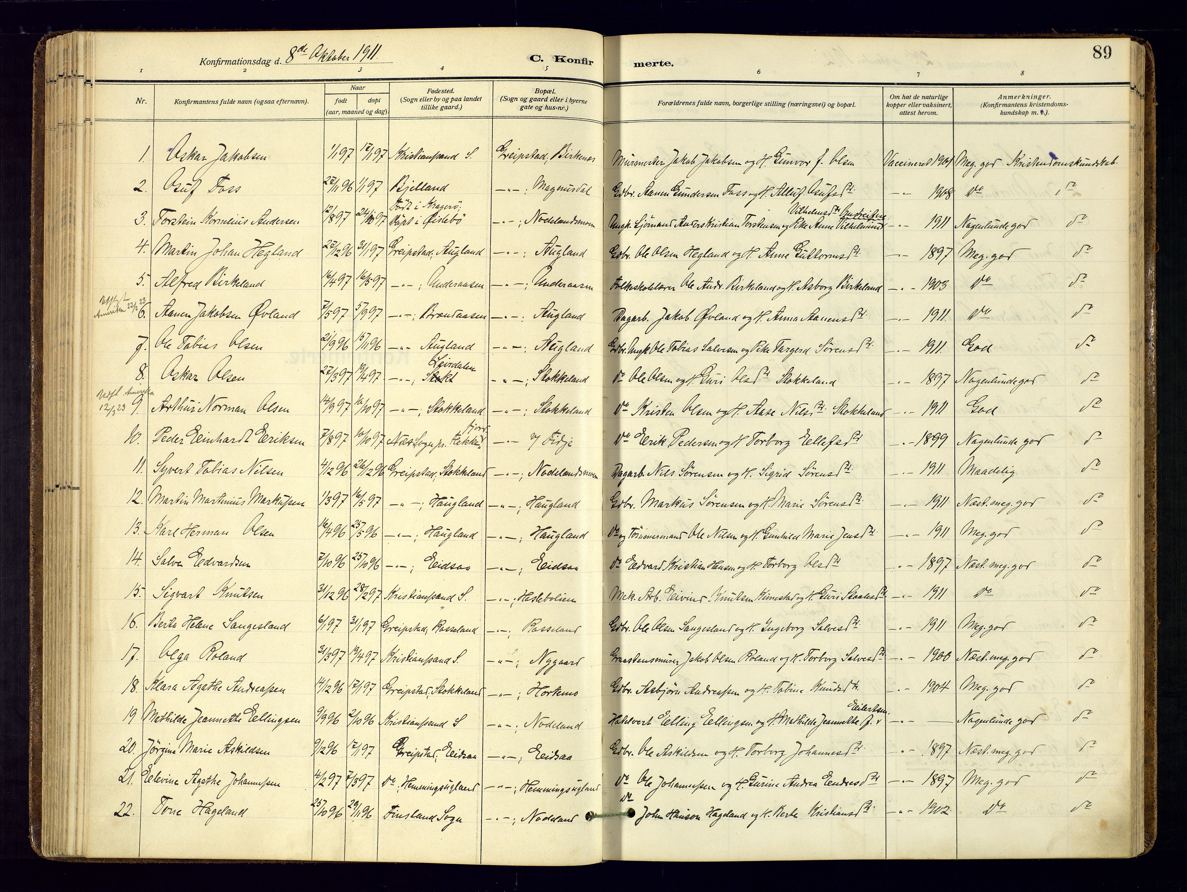 Søgne sokneprestkontor, AV/SAK-1111-0037/F/Fa/Faa/L0004: Ministerialbok nr. A 4, 1911-1945, s. 89