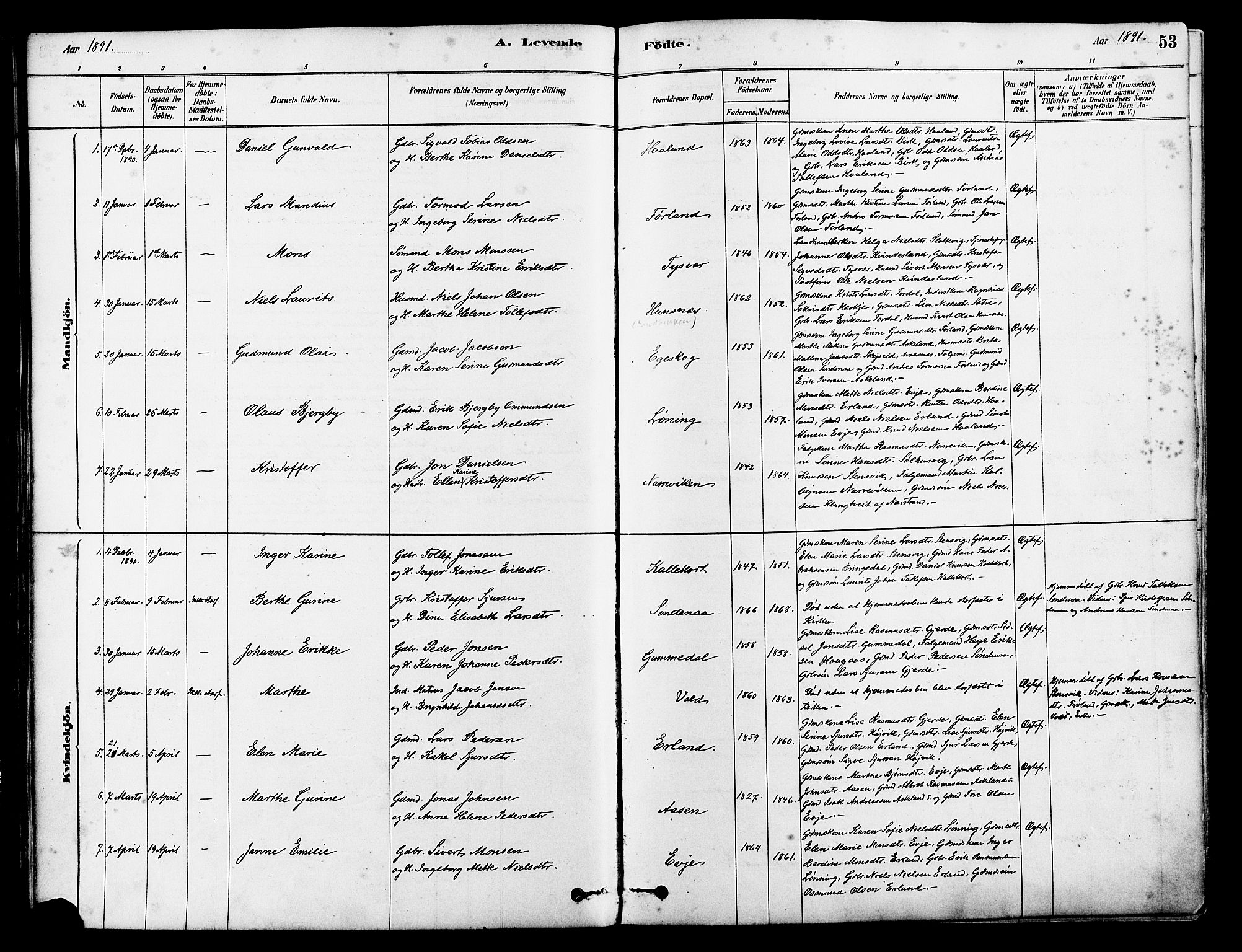 Tysvær sokneprestkontor, SAST/A -101864/H/Ha/Haa/L0006: Ministerialbok nr. A 6, 1878-1896, s. 53