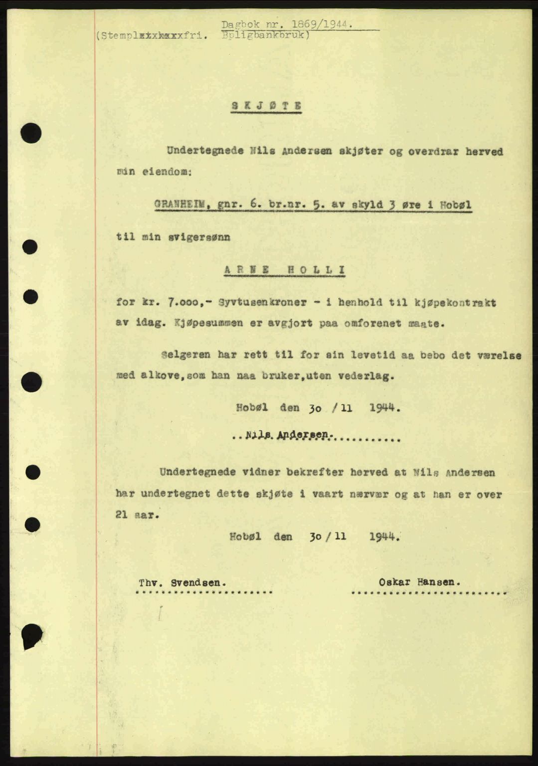 Moss sorenskriveri, SAO/A-10168: Pantebok nr. A13, 1944-1945, Dagboknr: 1869/1944