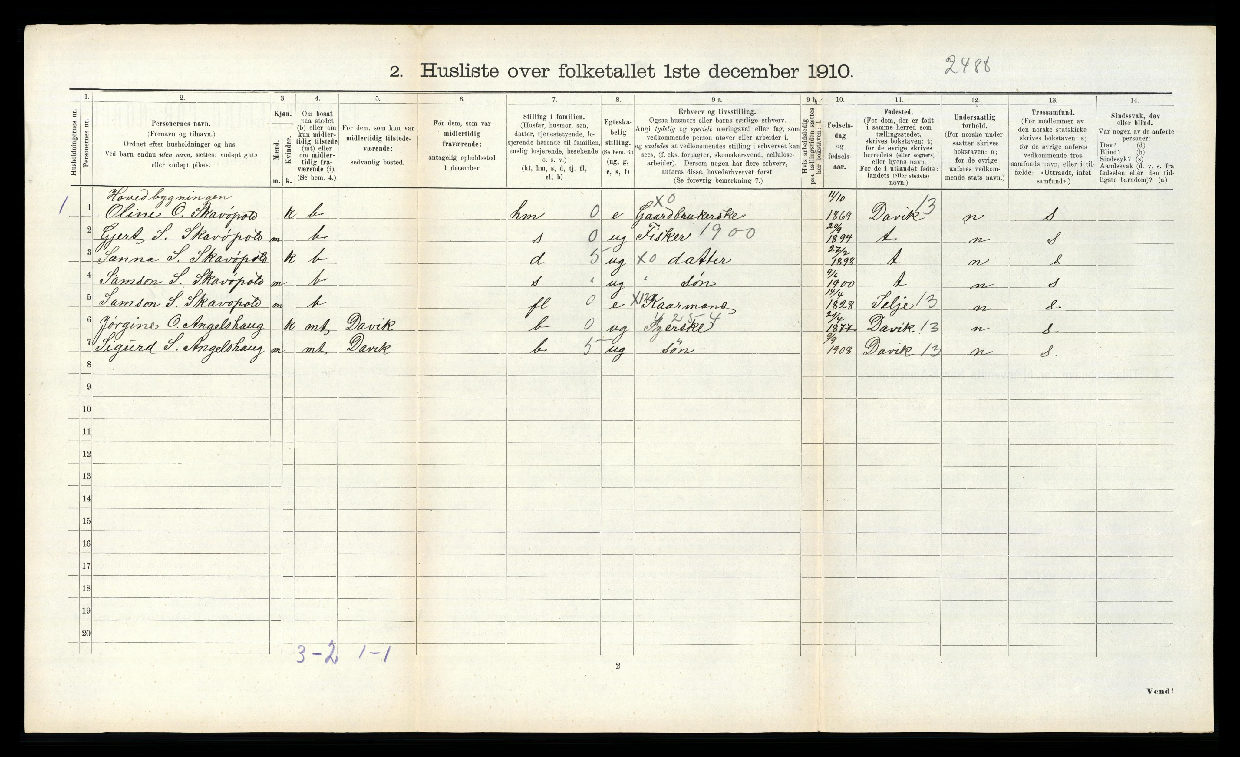 RA, Folketelling 1910 for 1439 Sør-Vågsøy herred, 1910, s. 131