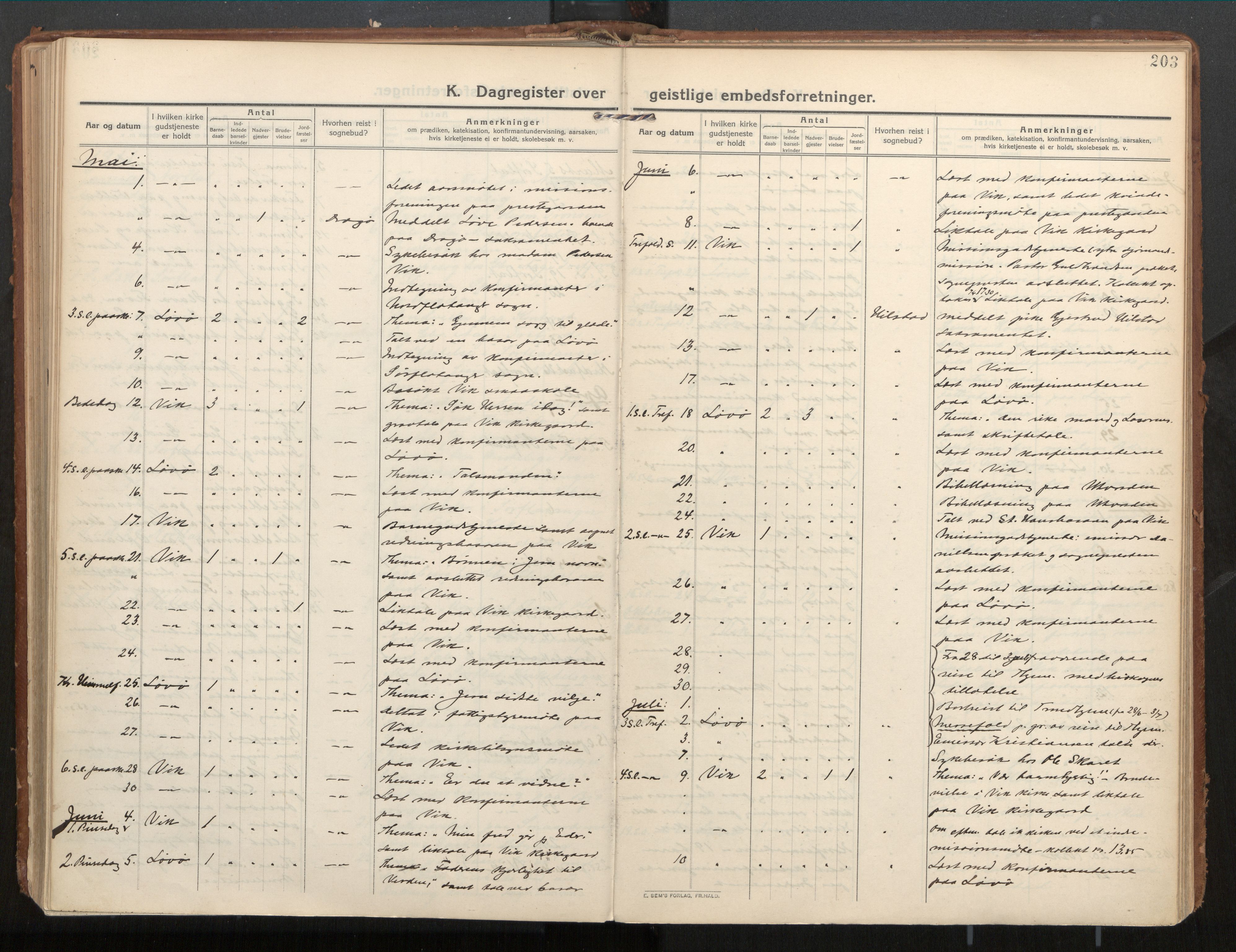 Ministerialprotokoller, klokkerbøker og fødselsregistre - Nord-Trøndelag, AV/SAT-A-1458/771/L0598: Ministerialbok nr. 771A05, 1911-1937, s. 203
