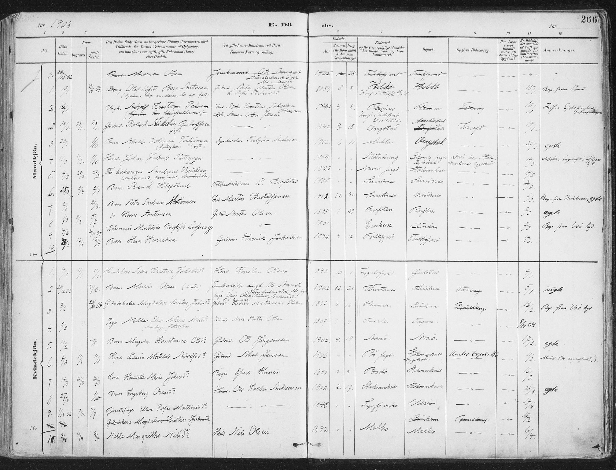 Ministerialprotokoller, klokkerbøker og fødselsregistre - Nordland, AV/SAT-A-1459/888/L1246: Ministerialbok nr. 888A12, 1891-1903, s. 266