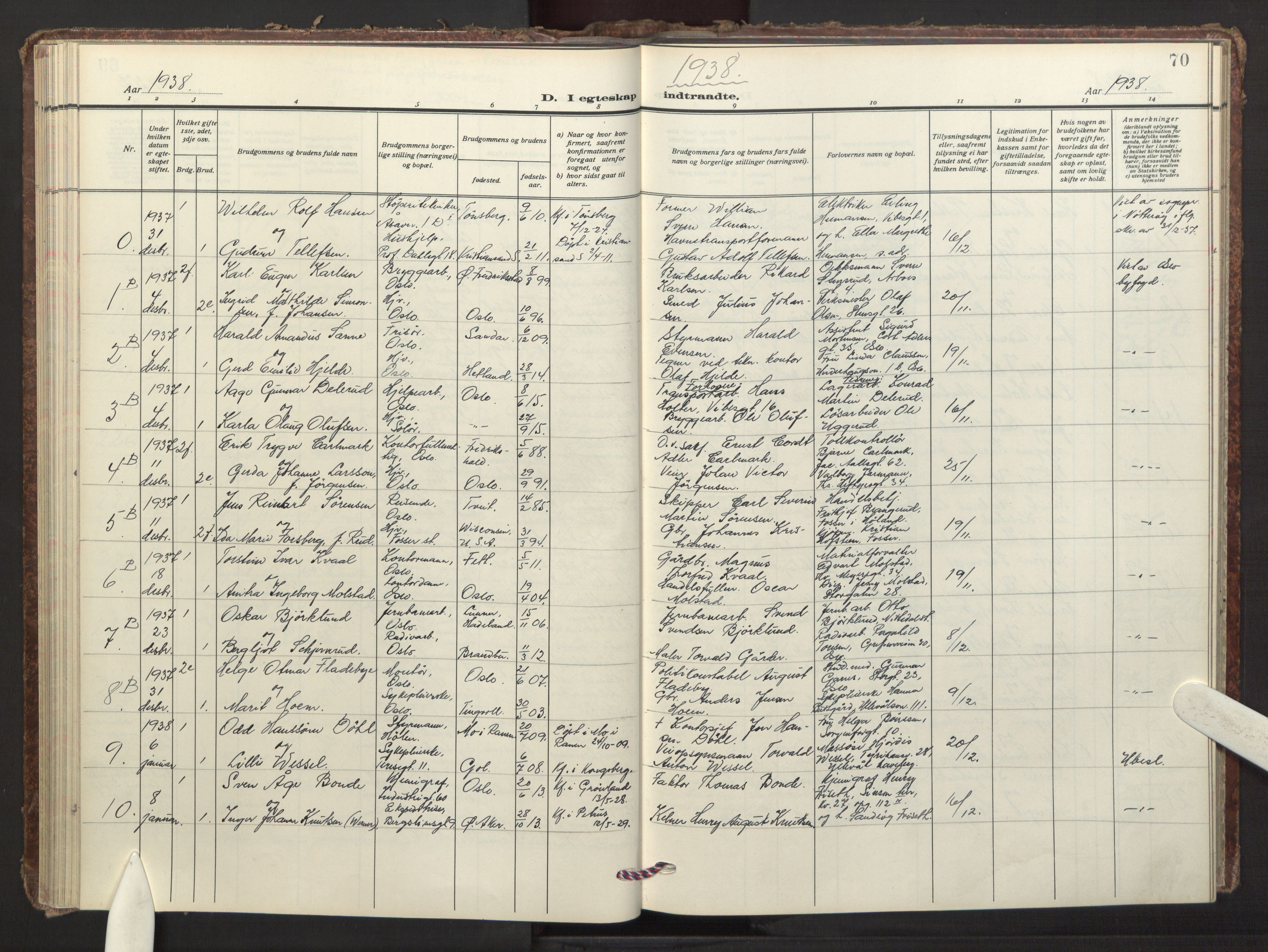 Fagerborg prestekontor Kirkebøker, AV/SAO-A-10844/F/Fa/L0009: Ministerialbok nr. 9, 1934-1945, s. 70