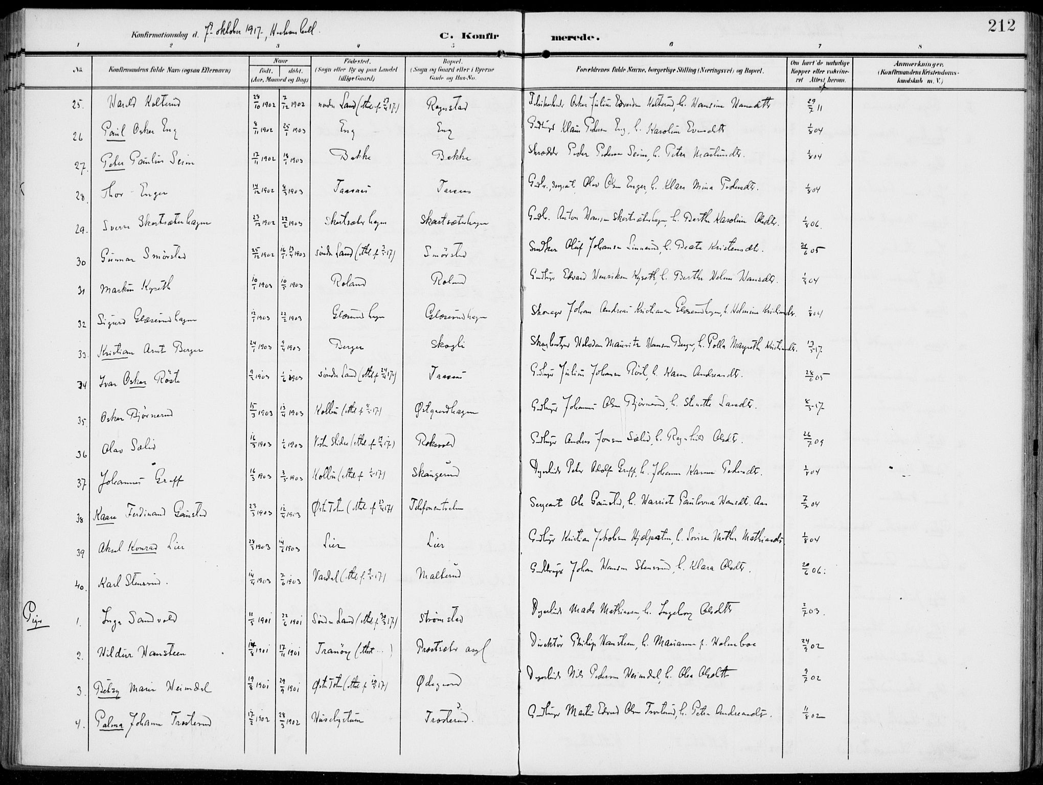 Vestre Toten prestekontor, AV/SAH-PREST-108/H/Ha/Haa/L0014: Ministerialbok nr. 14, 1907-1920, s. 212