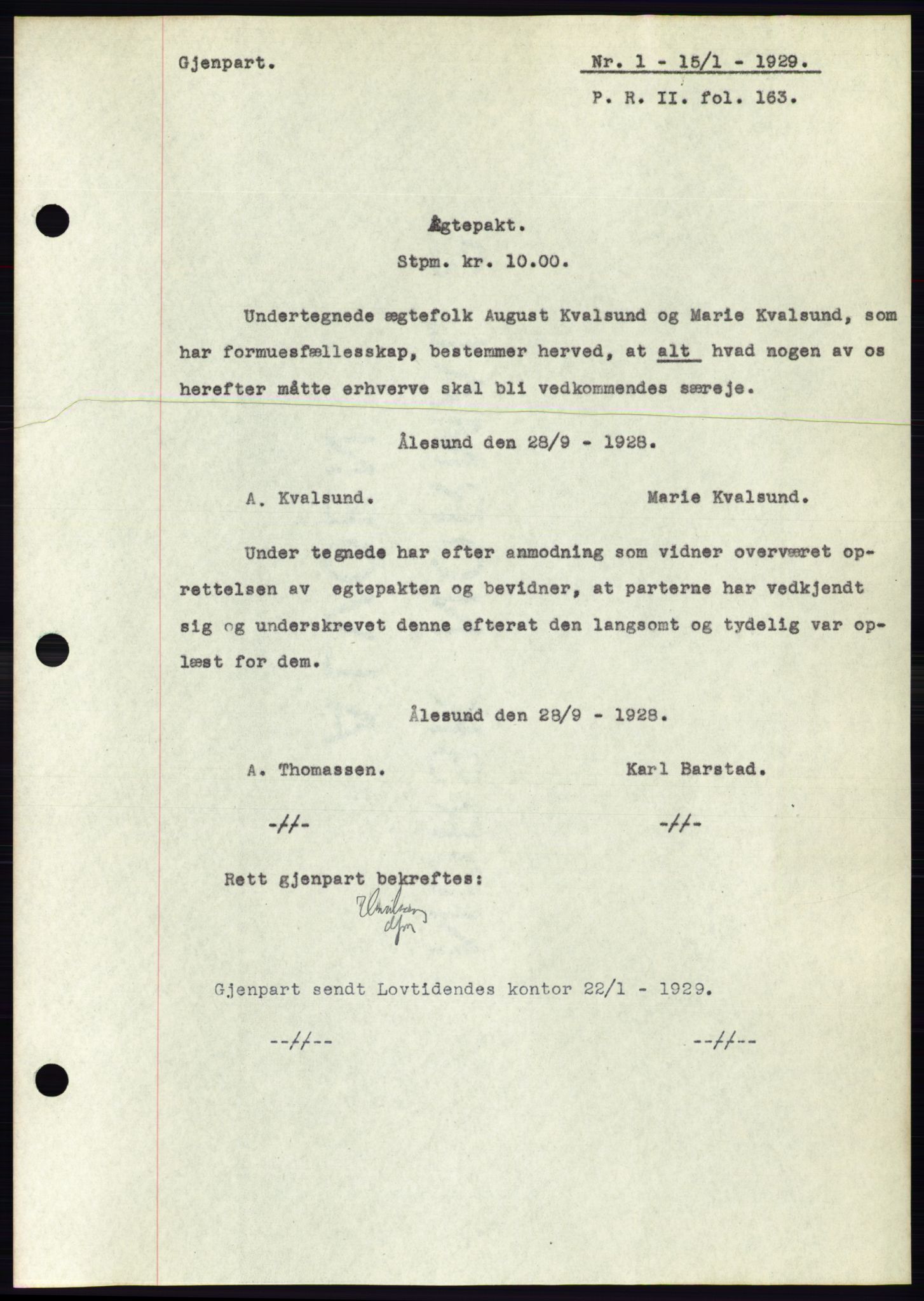 Ålesund byfogd, SAT/A-4384: Pantebok nr. 24, 1928-1929, Tingl.dato: 15.01.1929