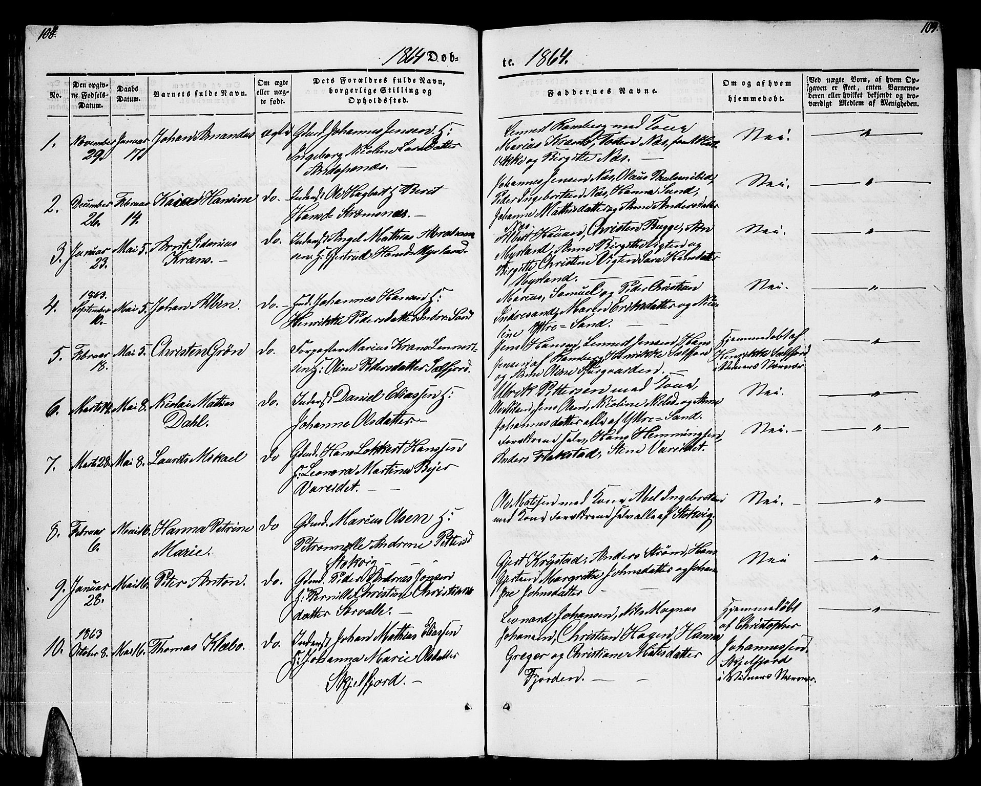 Ministerialprotokoller, klokkerbøker og fødselsregistre - Nordland, AV/SAT-A-1459/885/L1212: Klokkerbok nr. 885C01, 1847-1873, s. 108-109