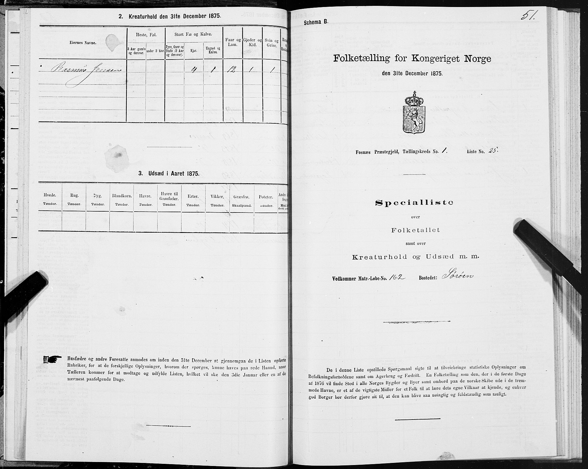 SAT, Folketelling 1875 for 1748P Fosnes prestegjeld, 1875, s. 1051