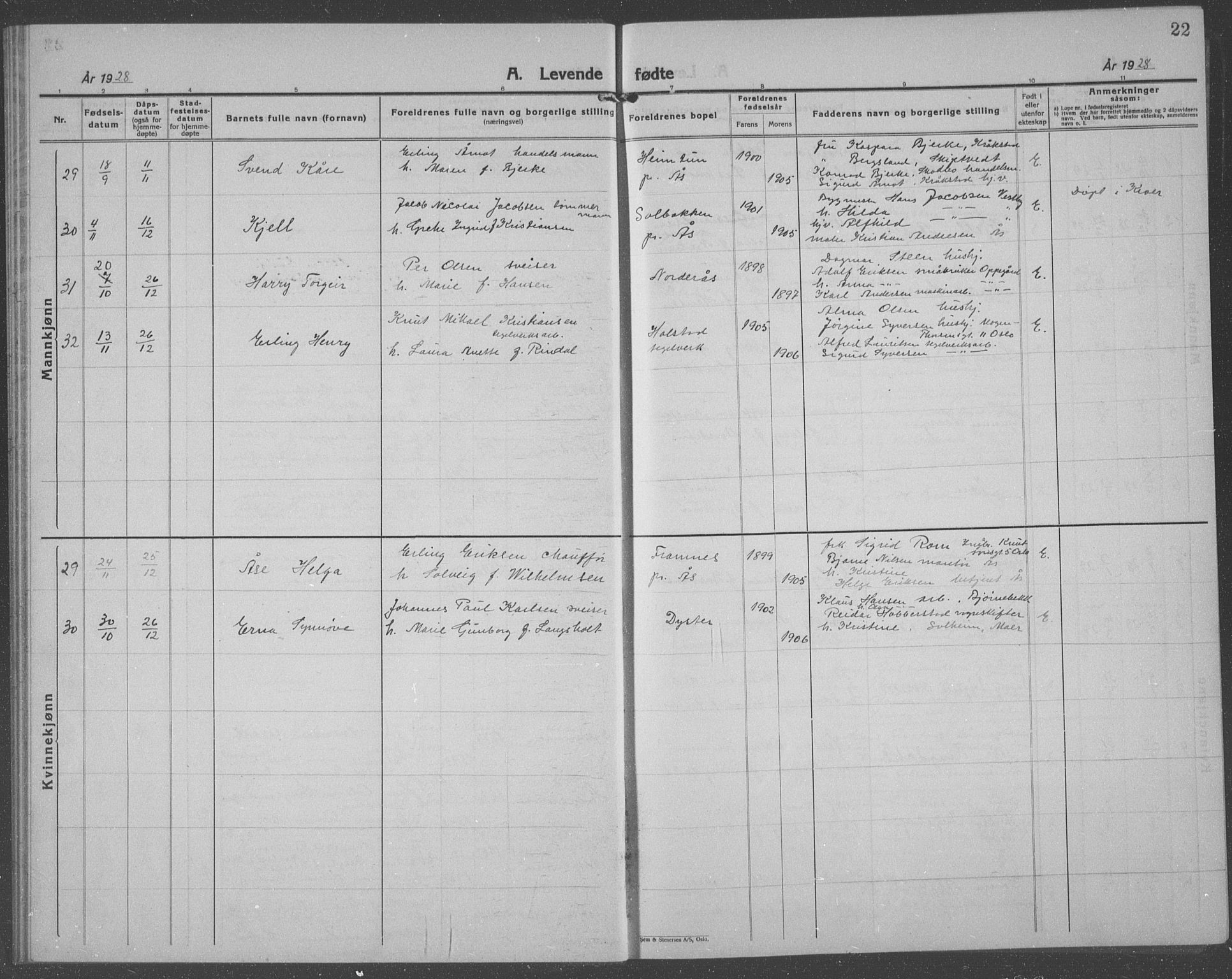 Ås prestekontor Kirkebøker, AV/SAO-A-10894/G/Ga/L0006: Klokkerbok nr. I 6, 1925-1940, s. 22