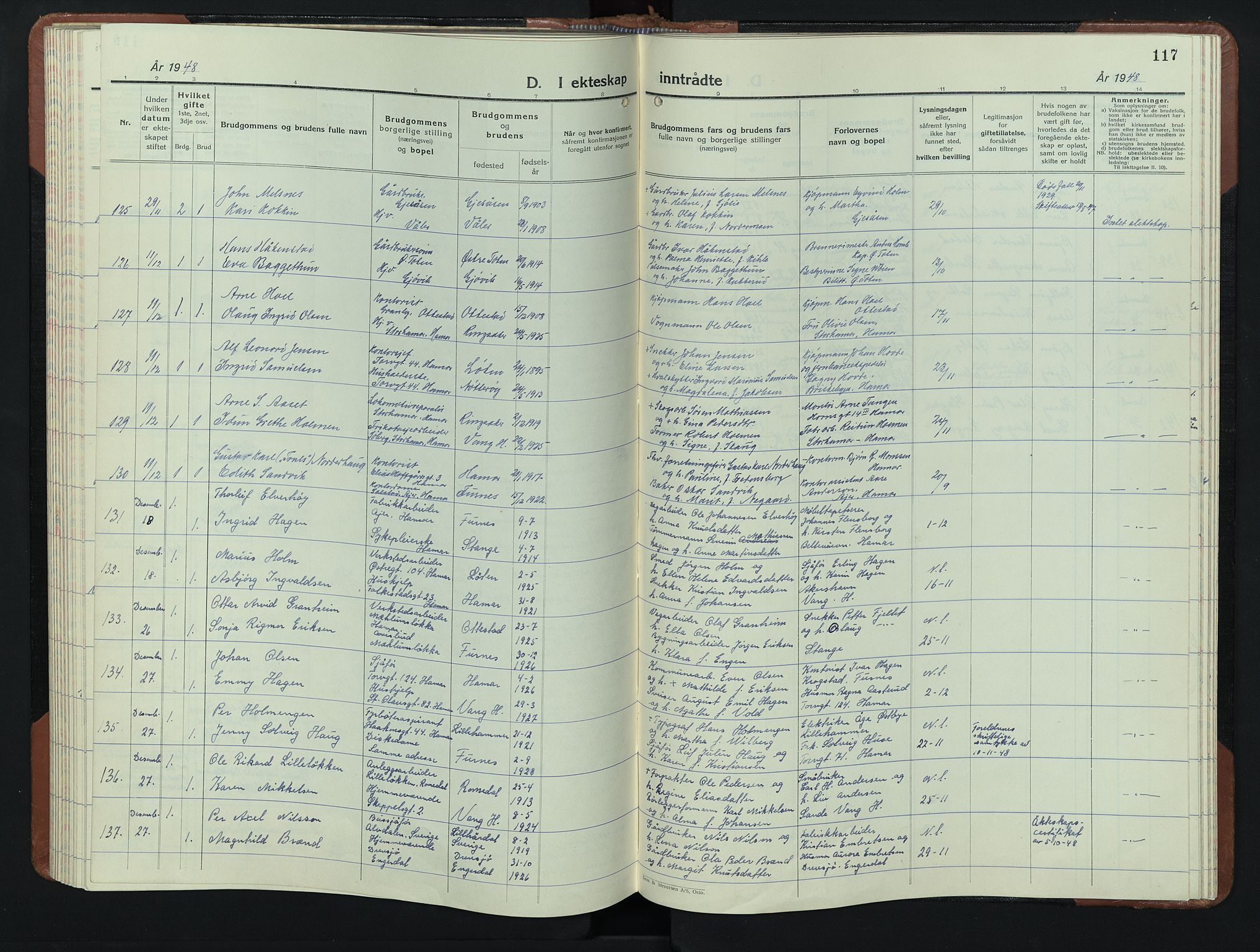 Hamar prestekontor, AV/SAH-DOMPH-002/H/Ha/Hab/L0006: Klokkerbok nr. 6, 1931-1950, s. 117
