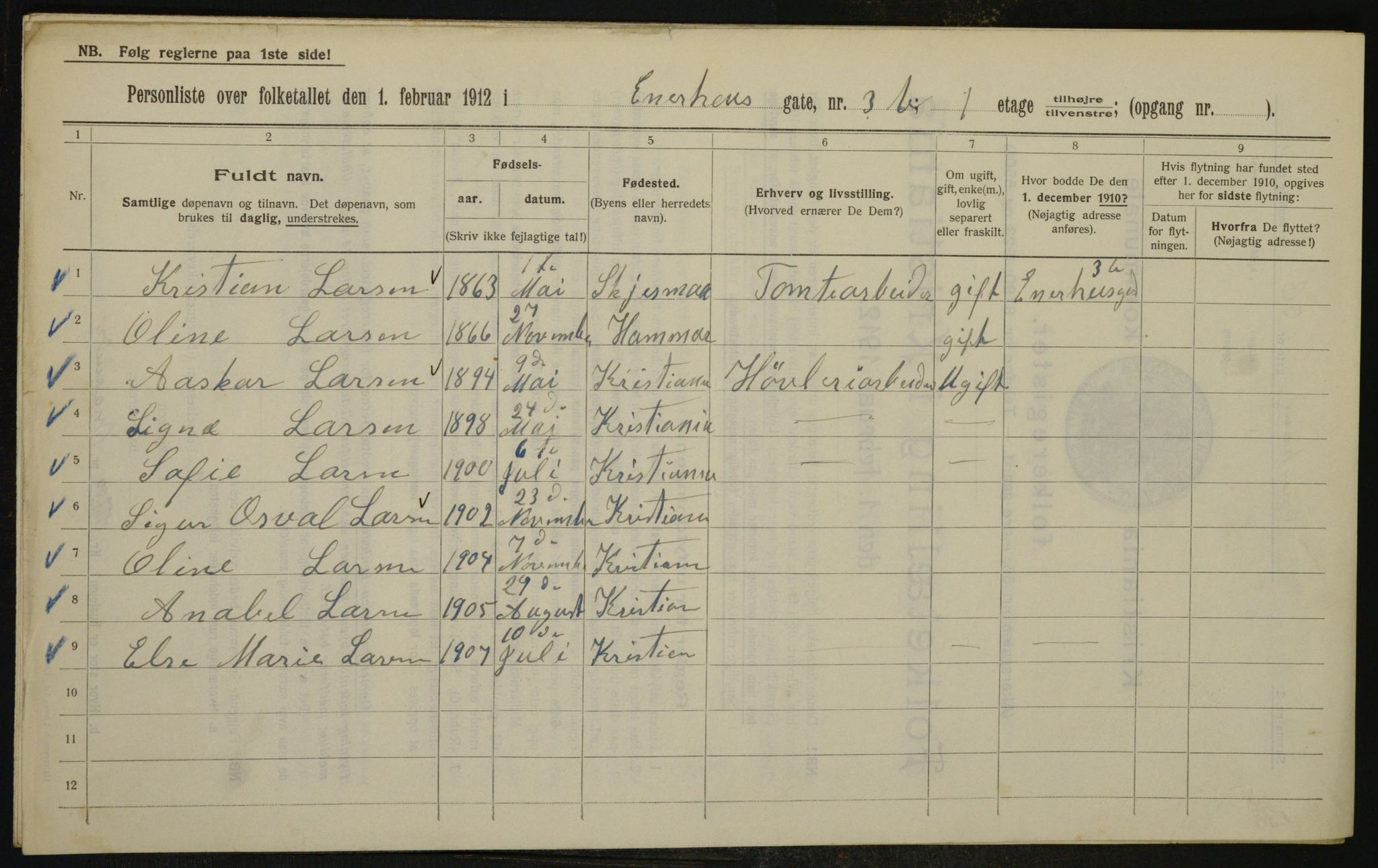 OBA, Kommunal folketelling 1.2.1912 for Kristiania, 1912, s. 21460