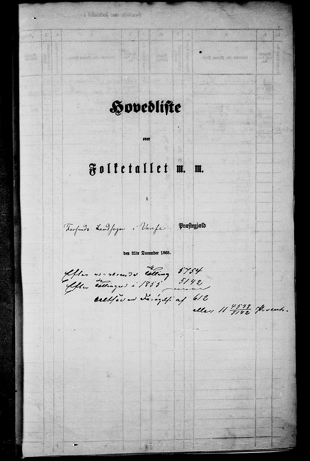 RA, Folketelling 1865 for 1041L Vanse prestegjeld, Vanse sokn og Farsund landsokn, 1865, s. 5