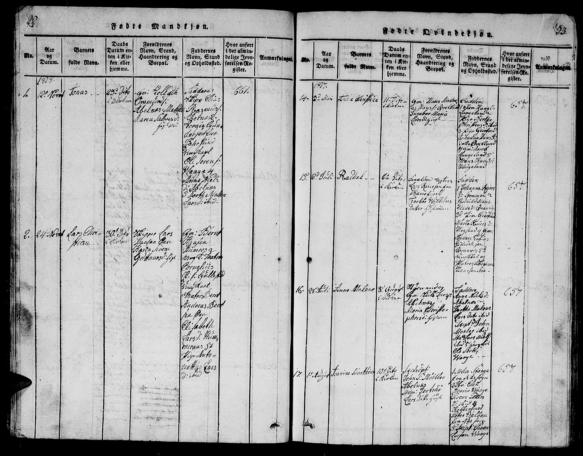 Flekkefjord sokneprestkontor, AV/SAK-1111-0012/F/Fb/Fbb/L0001: Klokkerbok nr. B 1, 1815-1830, s. 22-23