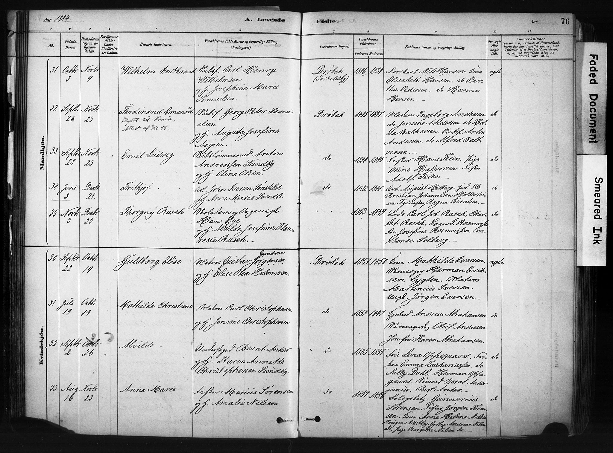 Drøbak prestekontor Kirkebøker, AV/SAO-A-10142a/F/Fb/L0001: Ministerialbok nr. II 1, 1878-1891, s. 76