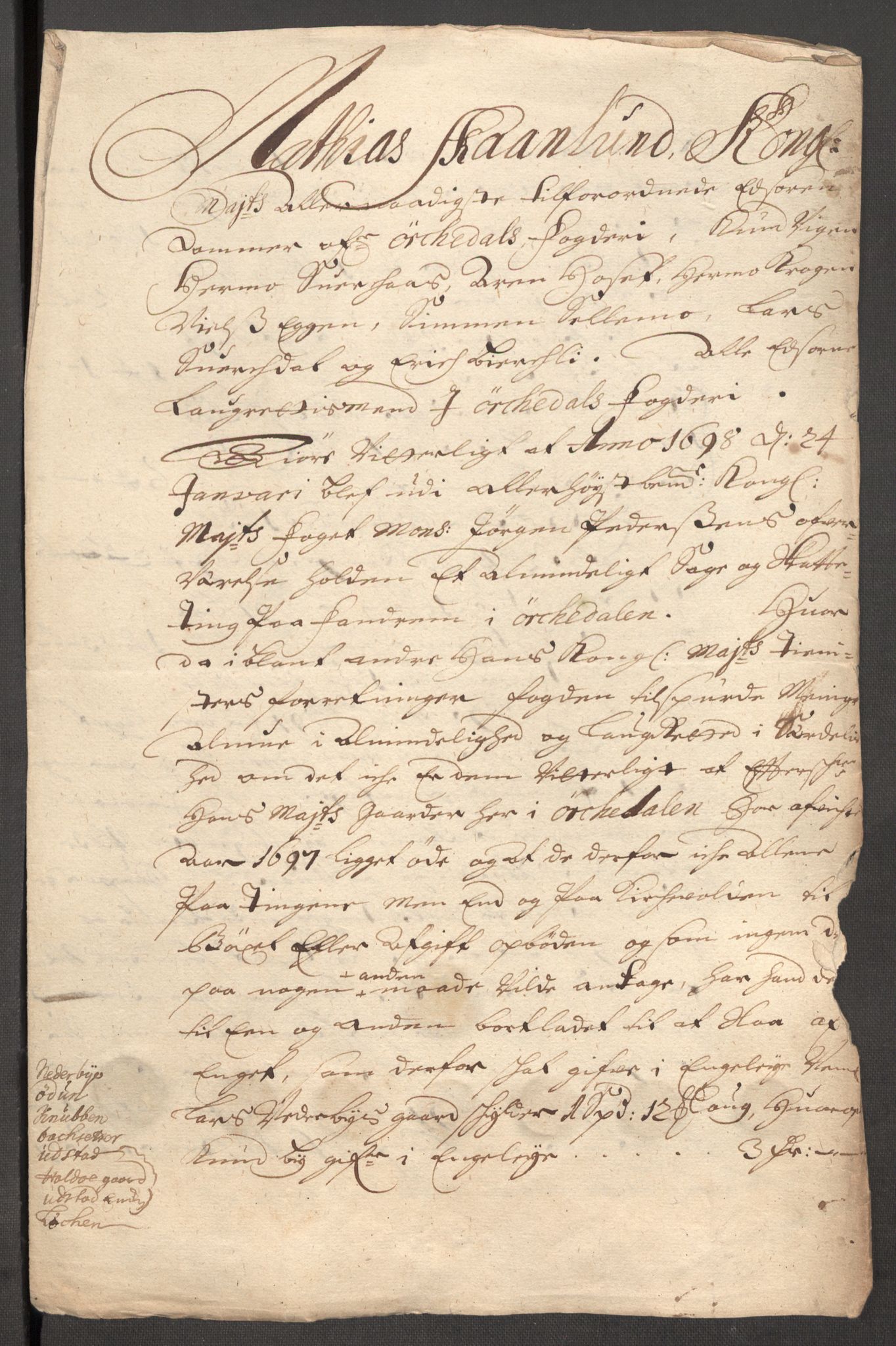 Rentekammeret inntil 1814, Reviderte regnskaper, Fogderegnskap, AV/RA-EA-4092/R60/L3947: Fogderegnskap Orkdal og Gauldal, 1697, s. 219