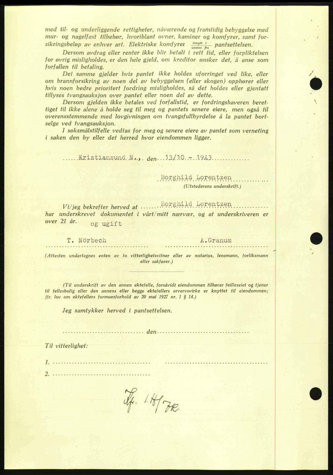 Nordmøre sorenskriveri, AV/SAT-A-4132/1/2/2Ca: Pantebok nr. B91, 1943-1944, Dagboknr: 2262/1943