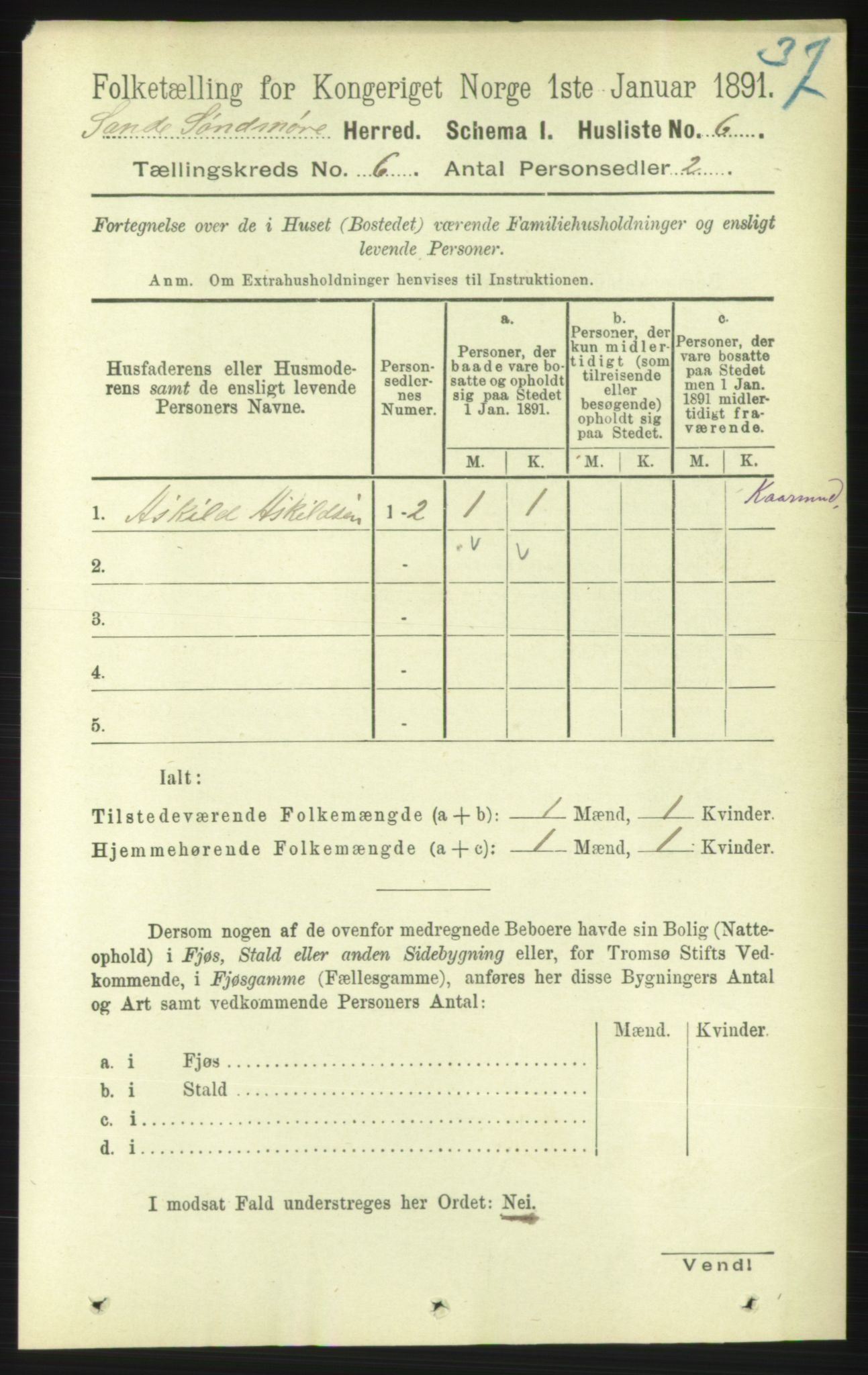 RA, Folketelling 1891 for 1514 Sande herred, 1891, s. 996